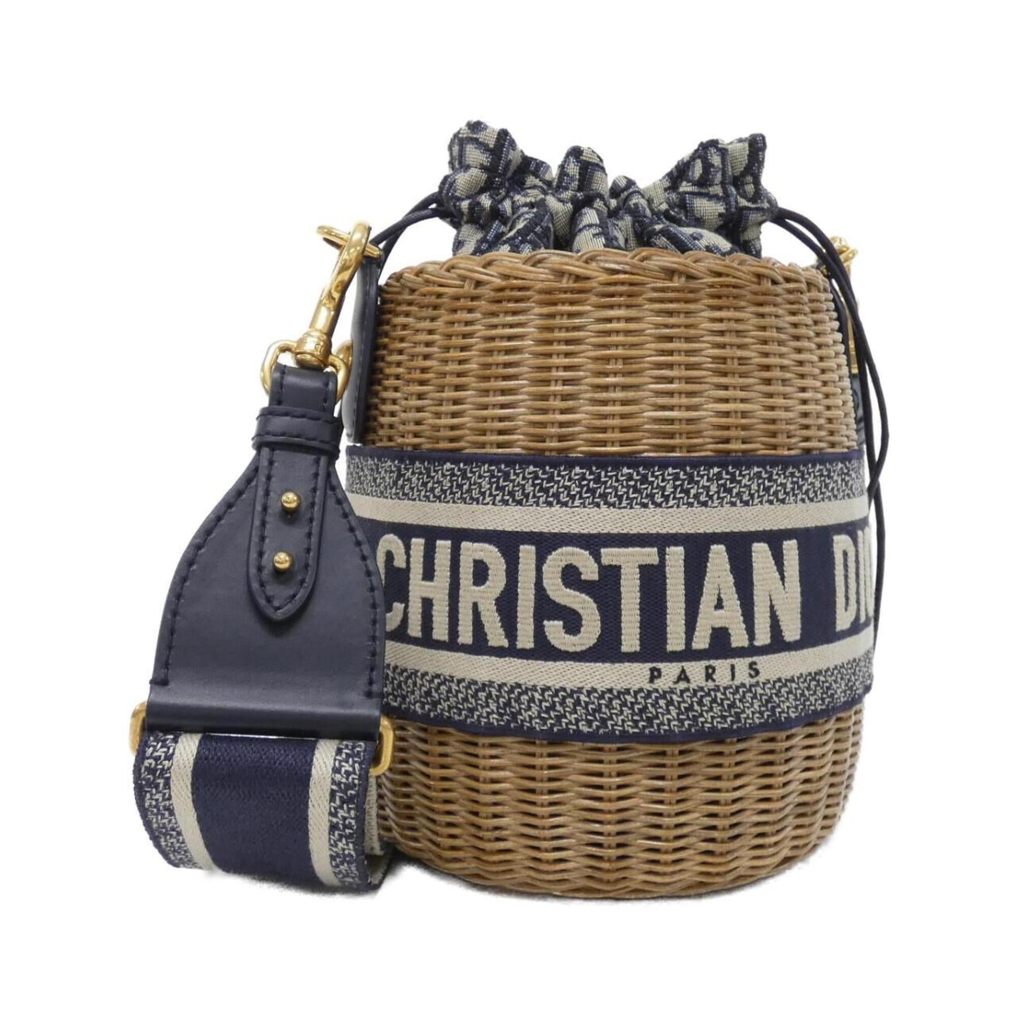 Christian Dior Beige Blue Canvas Shoulder Bag (Pre-Owned)