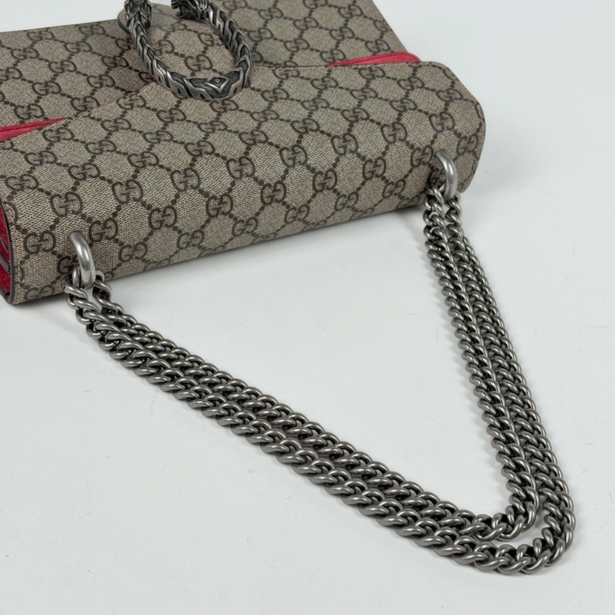Gucci Beige Red Color Coated Canvas Suede Shoulder Bag (Pre-Owned)