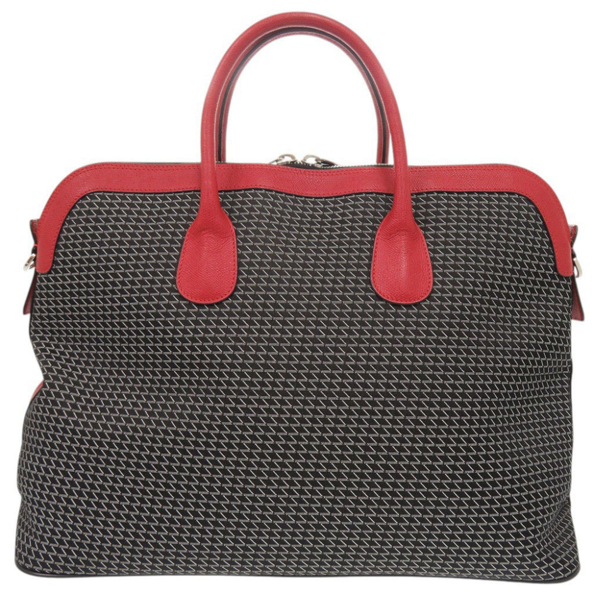 Valextra Black Red Color Canvas Leather Boston Bag (Pre-Owned)