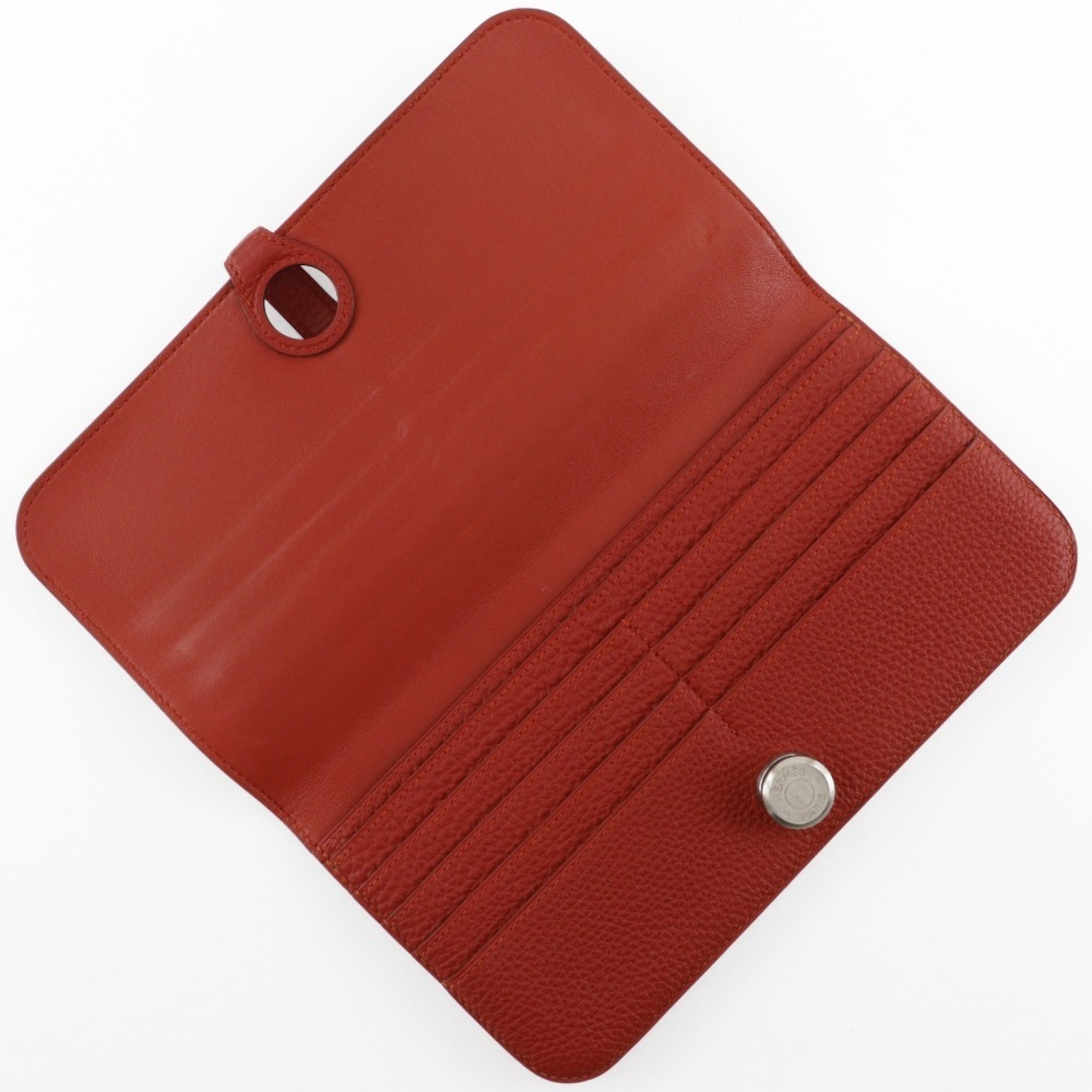 Hermes Dogon Red Color Togo Leather Long Wallet (Bi-Fold) (Pre-Owned)
