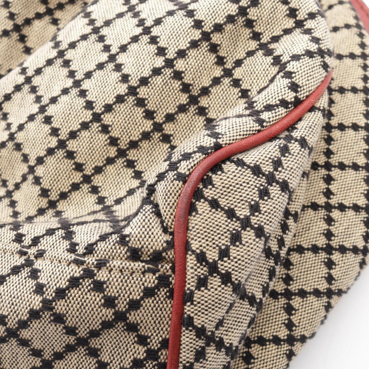 Gucci Beige Black Red Color Canvas Leather Handbag (Pre-Owned)
