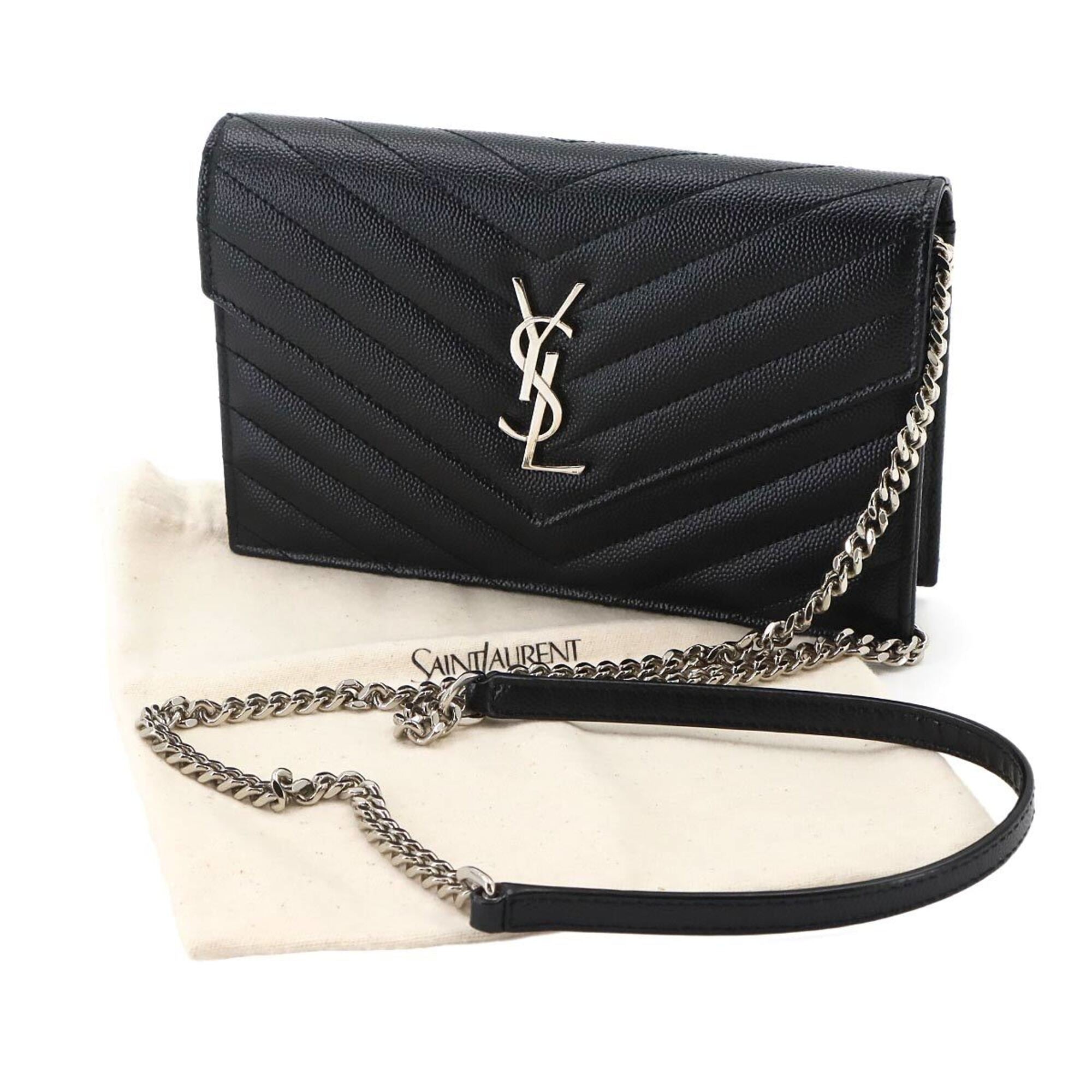 Saint Laurent Black Leather Chain/Shoulder Wallet (Pre-Owned)