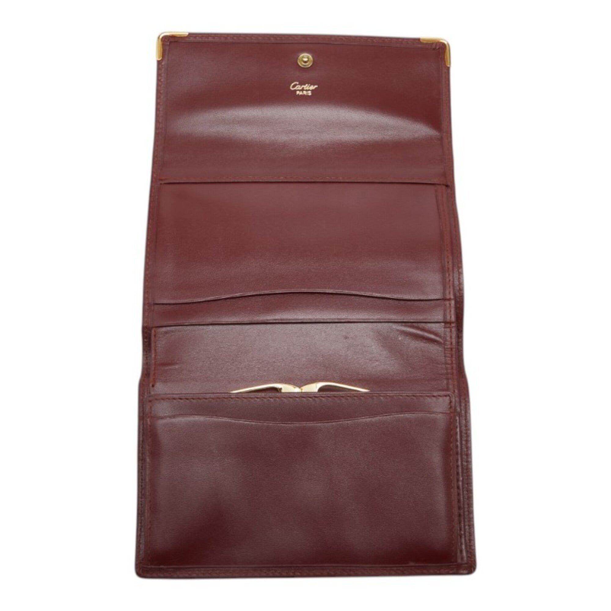 Cartier Must Bordeaux Wine Red Leather Wallet (Tri-Fold) (Pre-Owned)