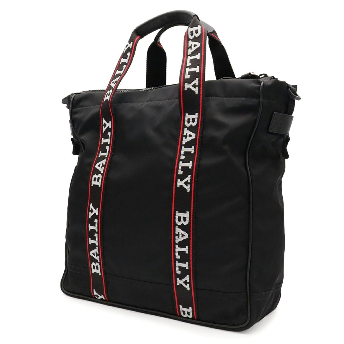 Bally Black Red Color Nylon Leather Shoulder Bag Tote Bag (Pre-Owned)