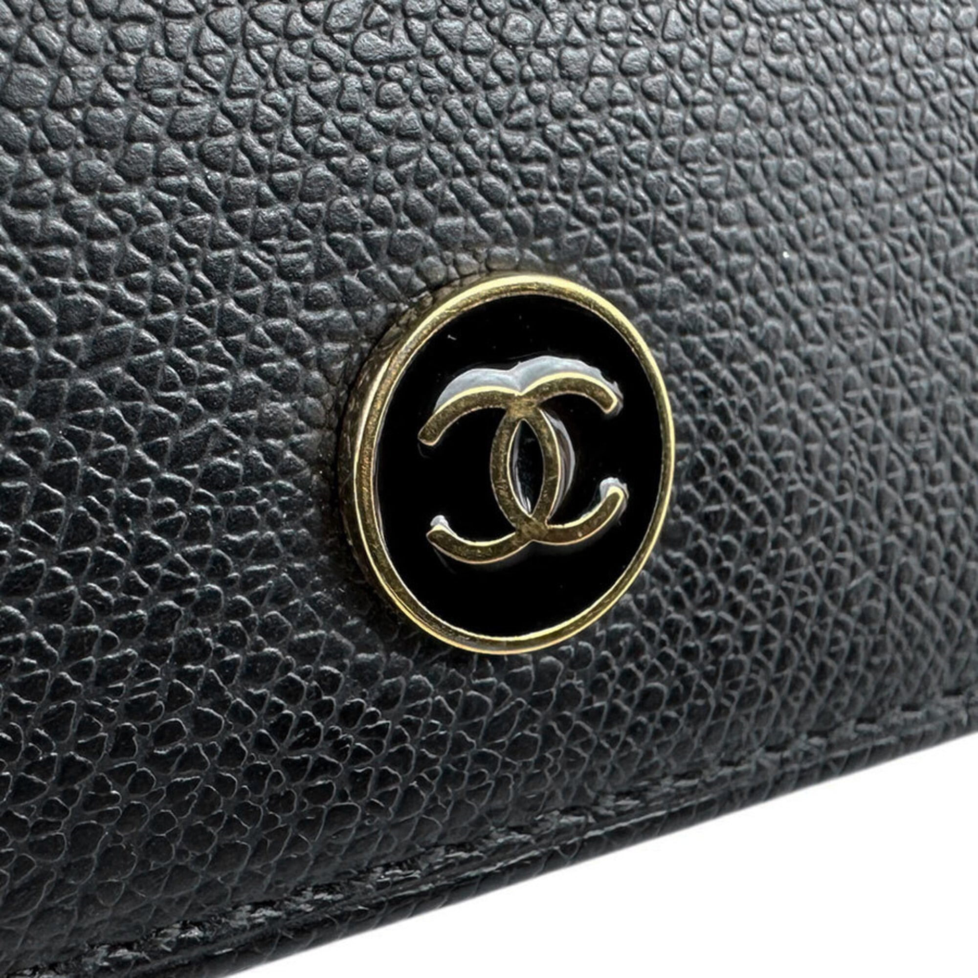 Chanel Black Leather Long Wallet (Bi-Fold) (Pre-Owned)