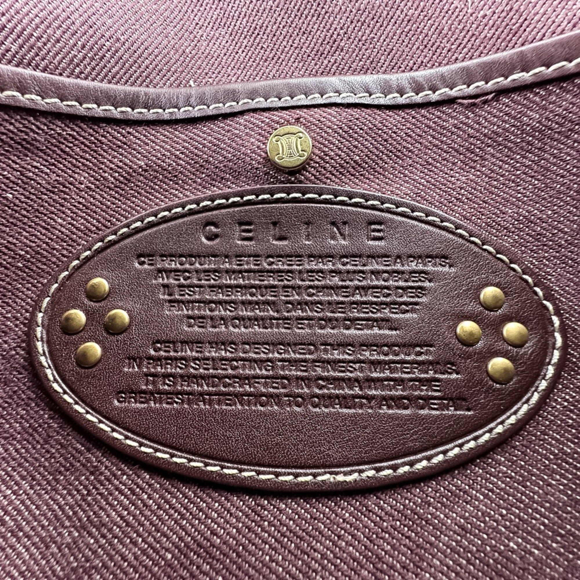 Celine Bordeaux Brown Canvas Leather Handbag Shoulder Bag (Pre-Owned)