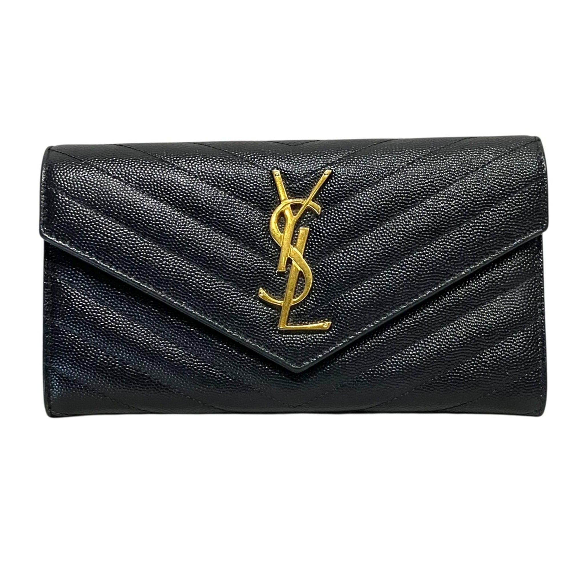 Saint Laurent Black Leather Long Wallet (Bi-Fold) (Pre-Owned)