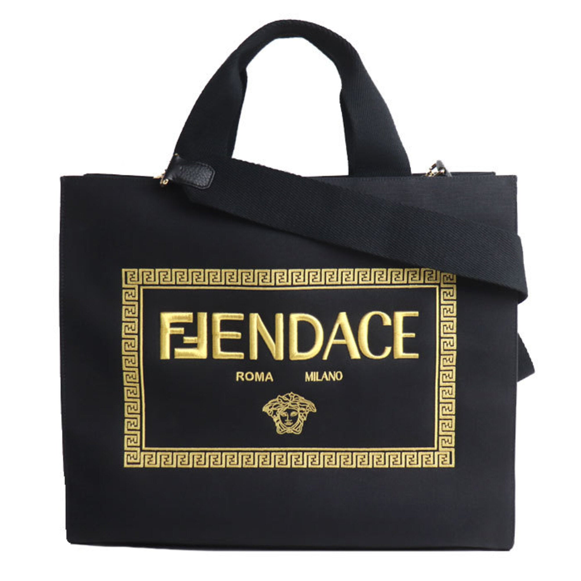 Versace Black Gold Canvas Shoulder Bag (Pre-Owned)