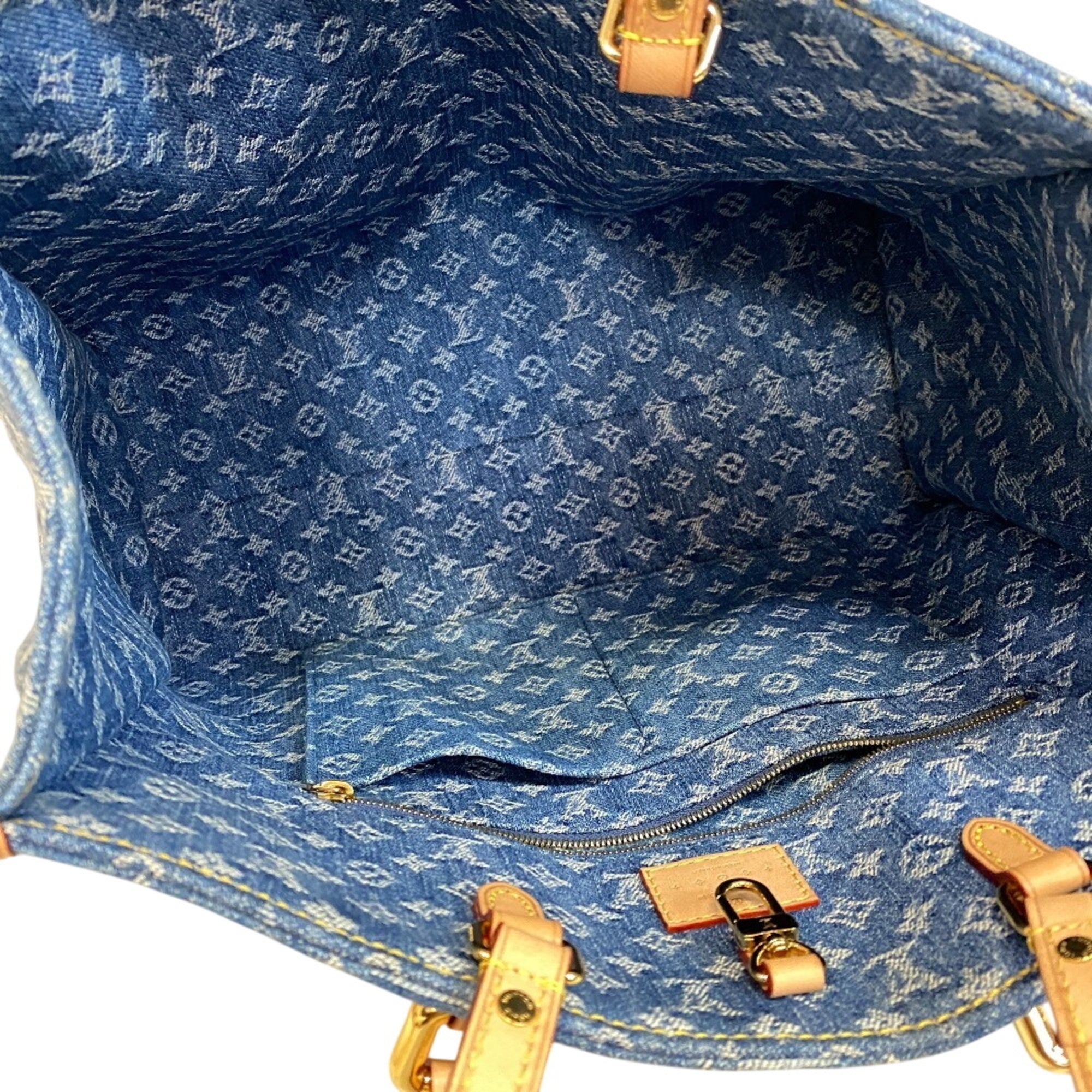 Louis Vuitton Blue Monogram Denim Leather Shoulder Bag Tote Bag (Pre-Owned)