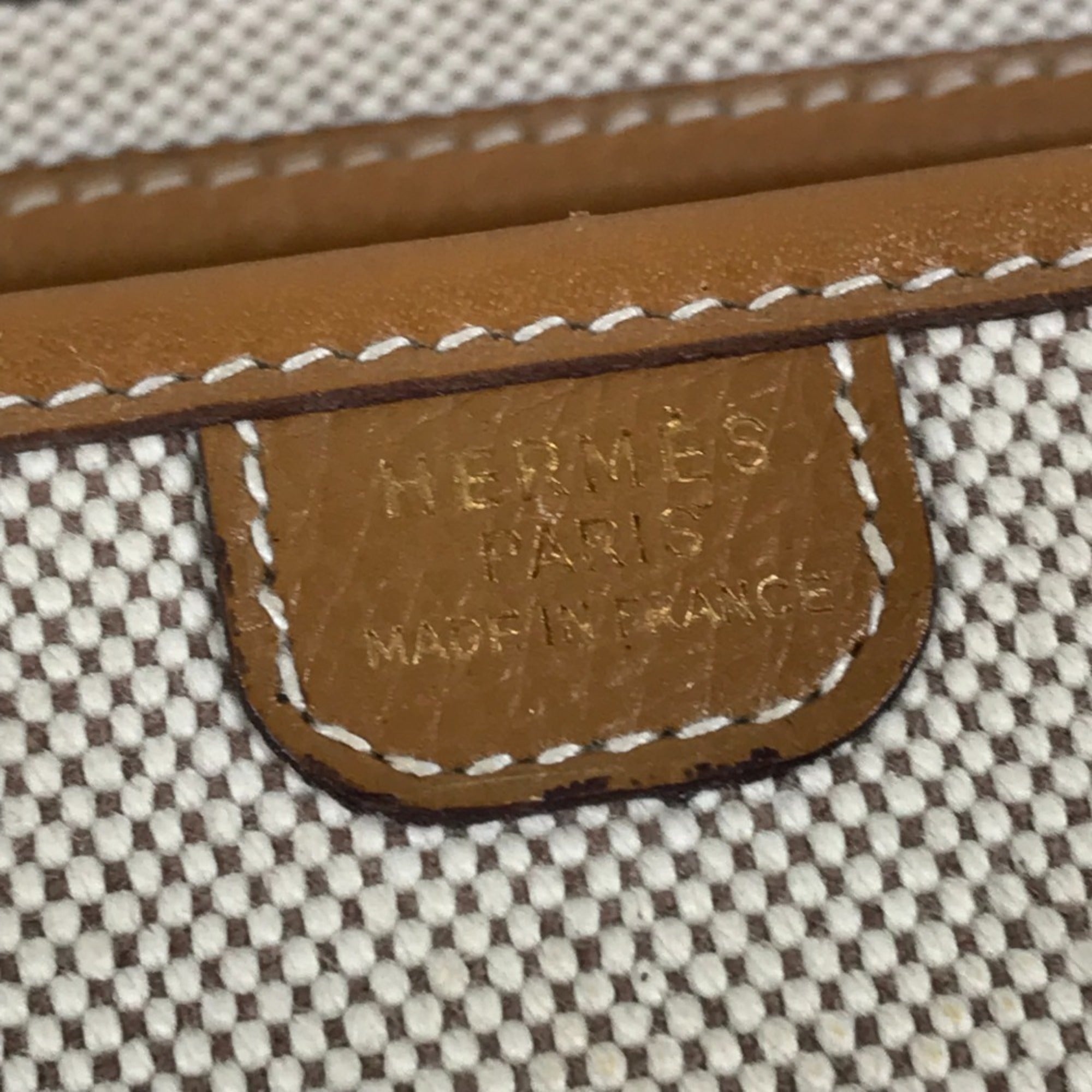 Hermes Beige Leather Canvas Handbag Pochette Shoulder Bag (Pre-Owned)