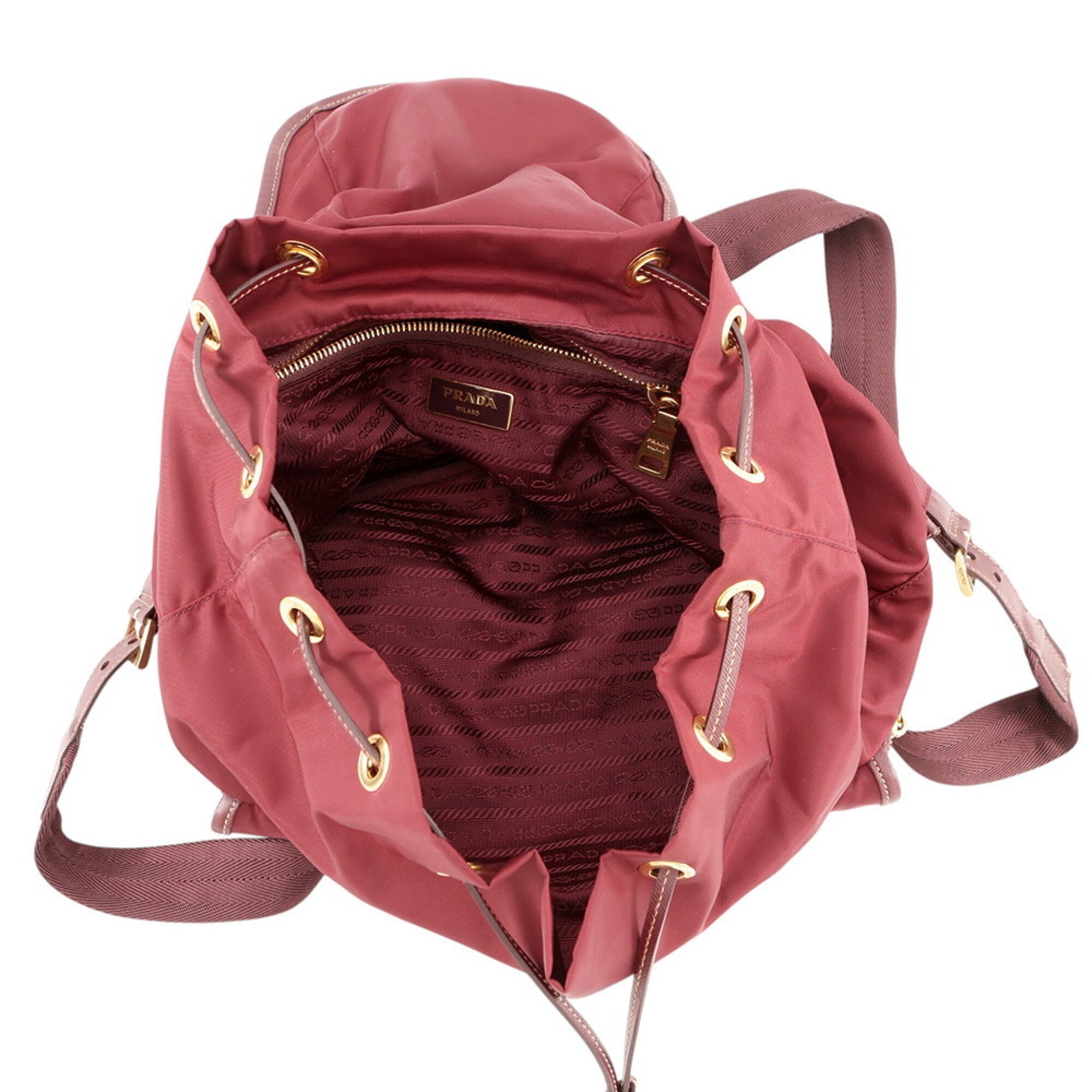Prada Bordeaux Nylon Leather Backpack Handbag (Pre-Owned)