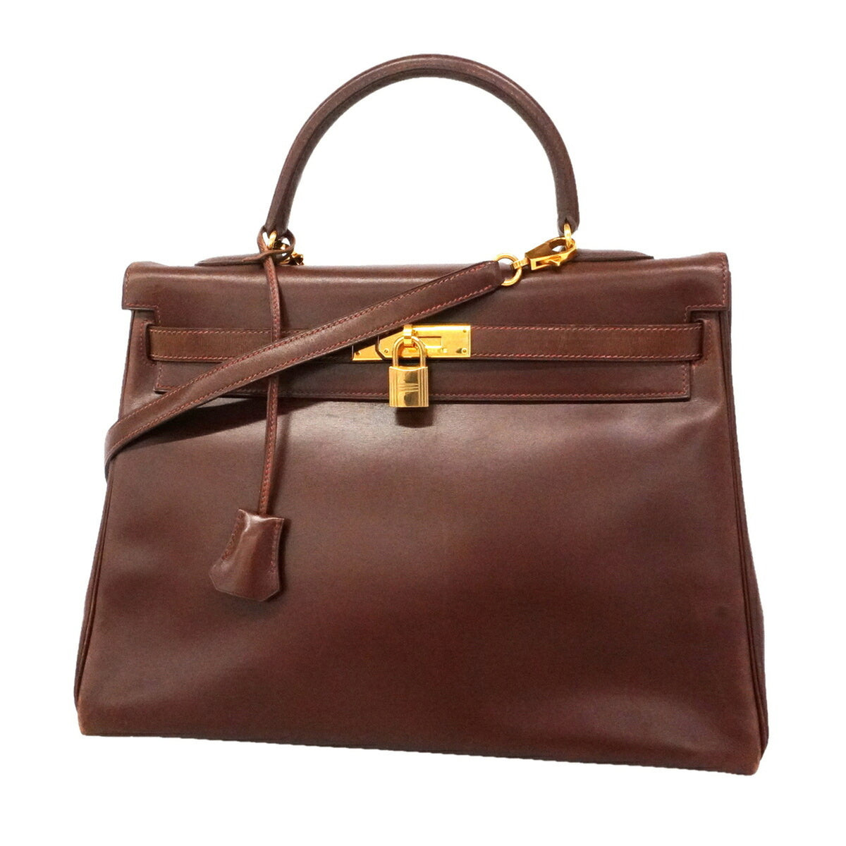 Hermes Noisette Box Calf Leather Handbag (Pre-Owned)
