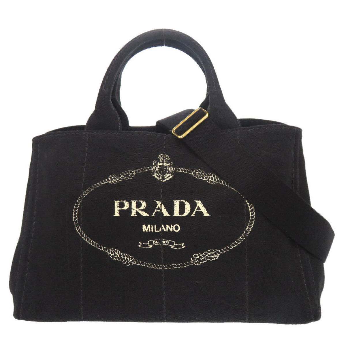 Prada Black Canvas Handbag Shoulder Bag Tote Bag (Pre-Owned)
