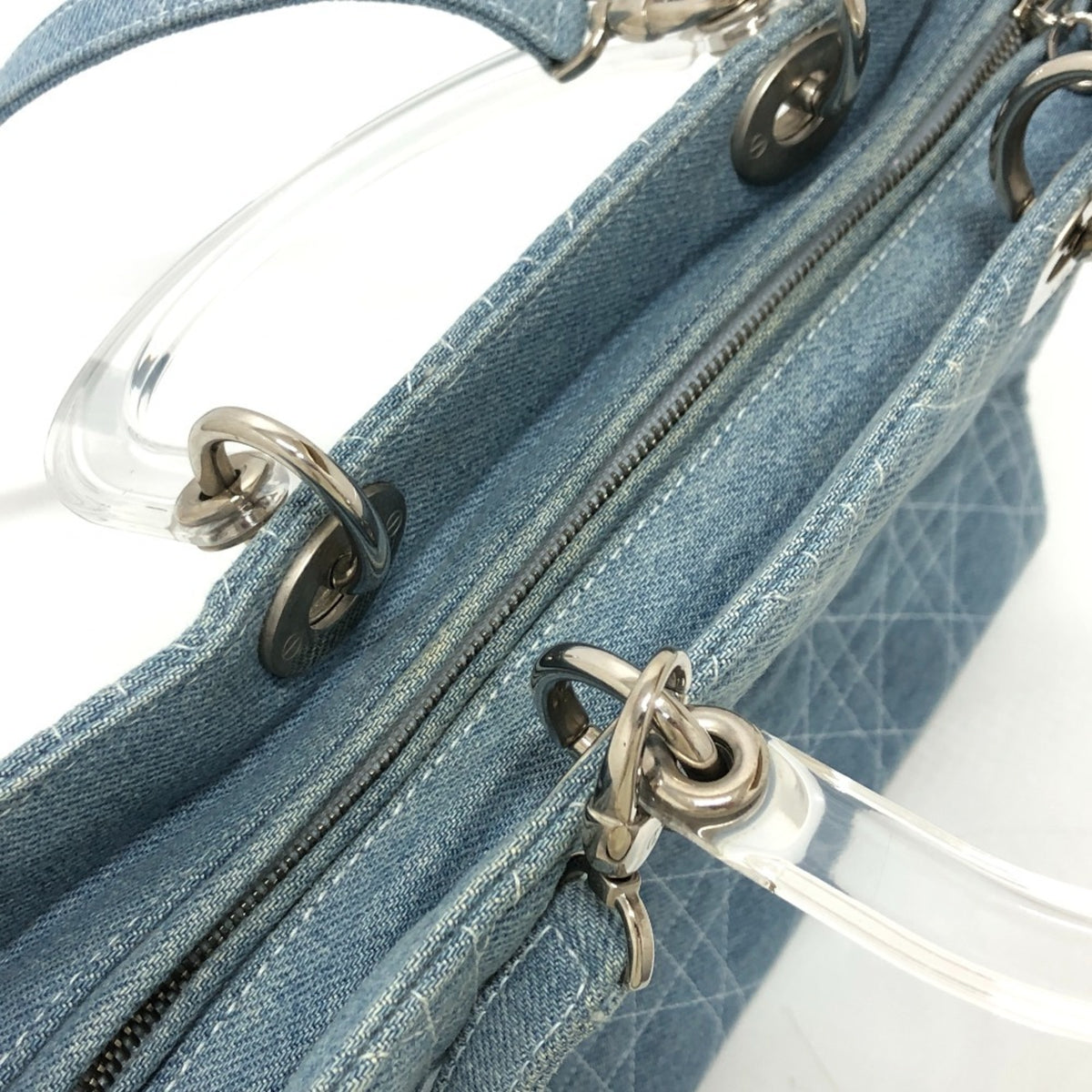 Christian Dior Lady Dior Blue Canvas Handbag Shoulder Bag (Pre-Owned)