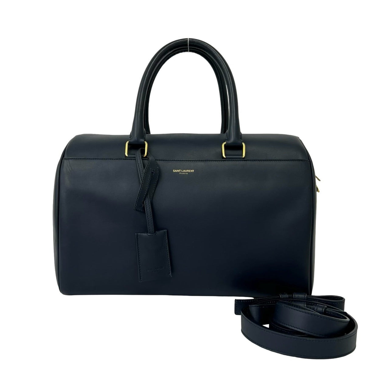 Saint Laurent Navy Leather Boston Bag Handbag Shoulder Bag (Pre-Owned)