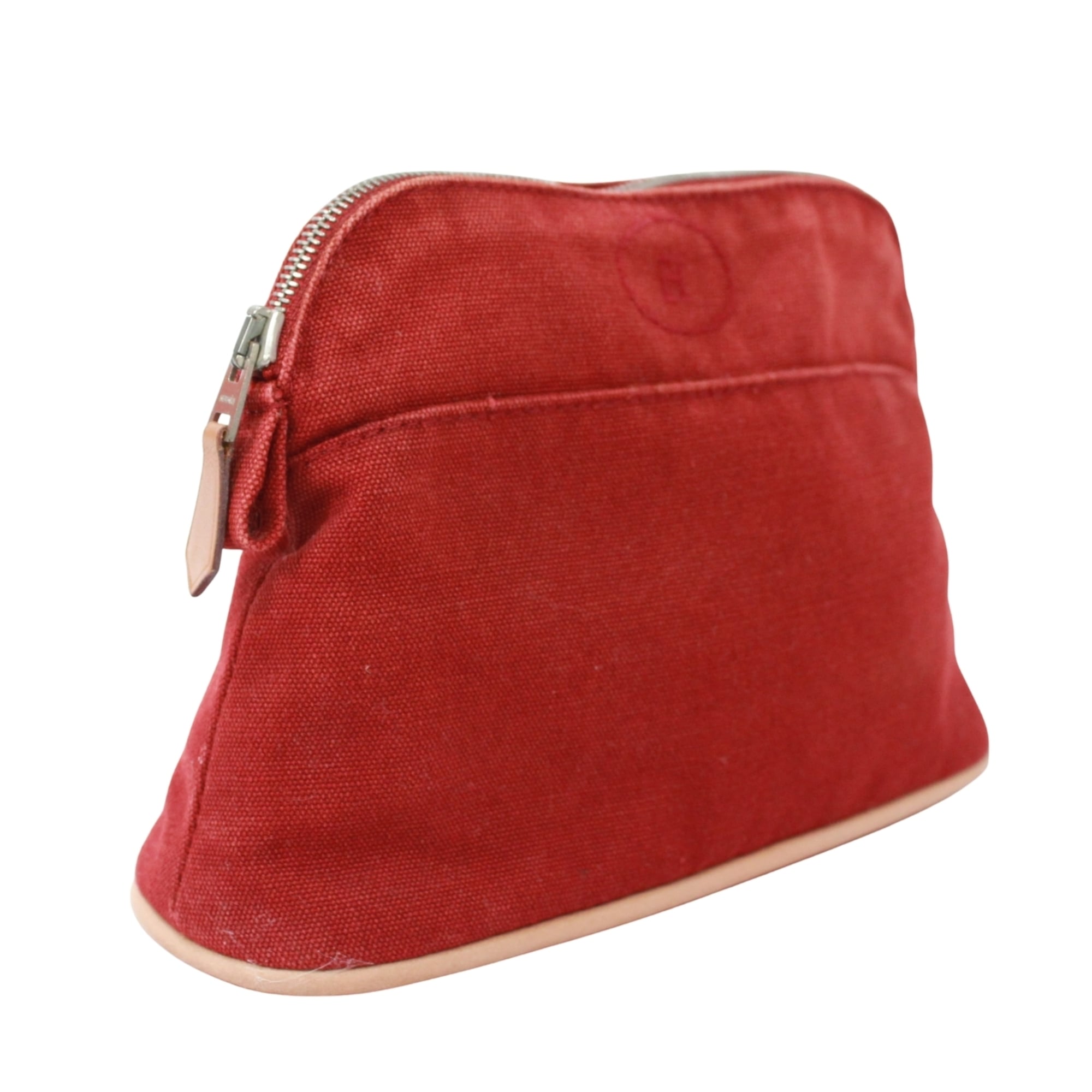 Hermes Red Color Canvas Leather Pouch (Pre-Owned)