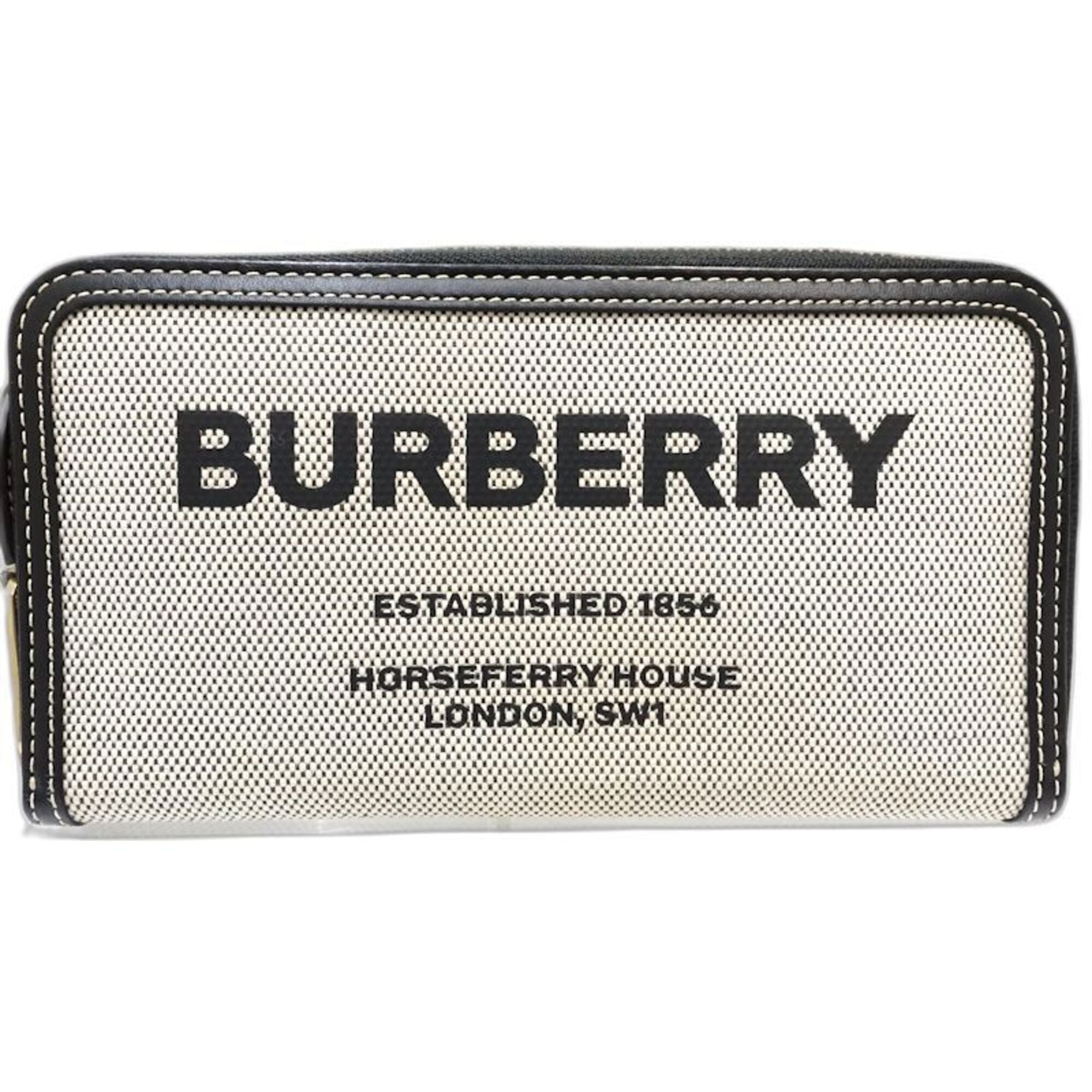 Burberry Black White Canvas Leather Long Wallet (Bi-Fold) (Pre-Owned)