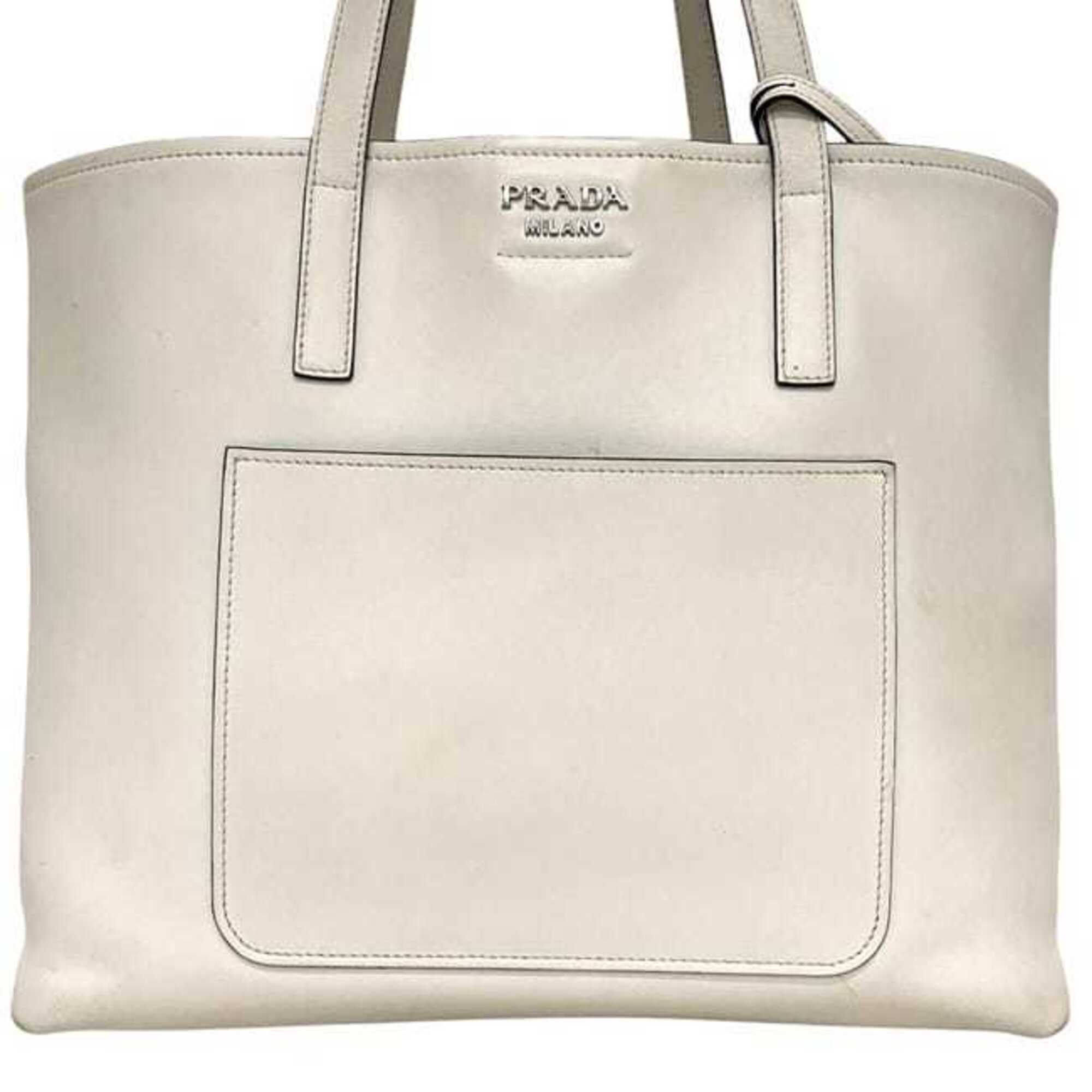 Prada White Leather Tote Bag (Pre-Owned)