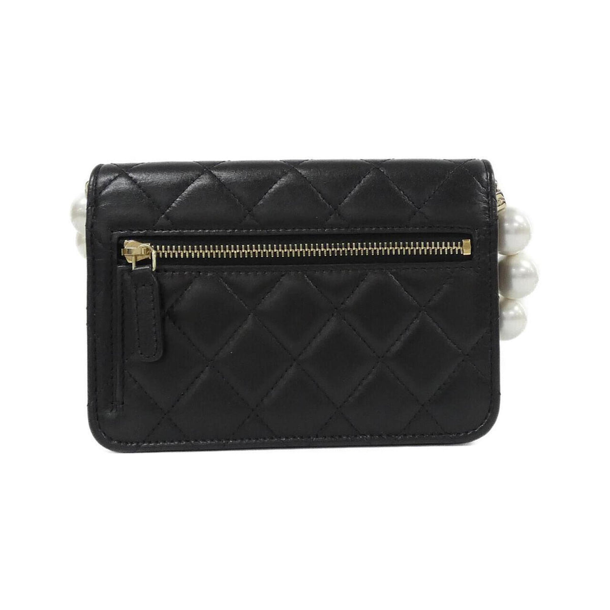 Chanel Black Artificial Pearl Leather Chain/Shoulder Wallet (Pre-Owned)