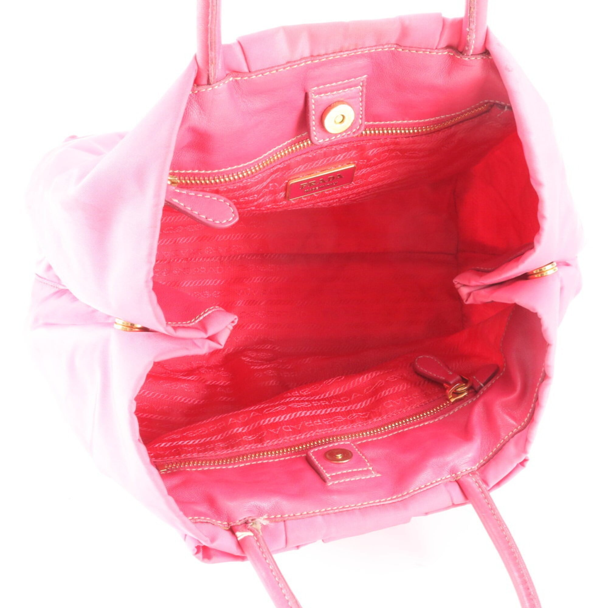 Prada Pink Nylon Leather Handbag Tote Bag (Pre-Owned)