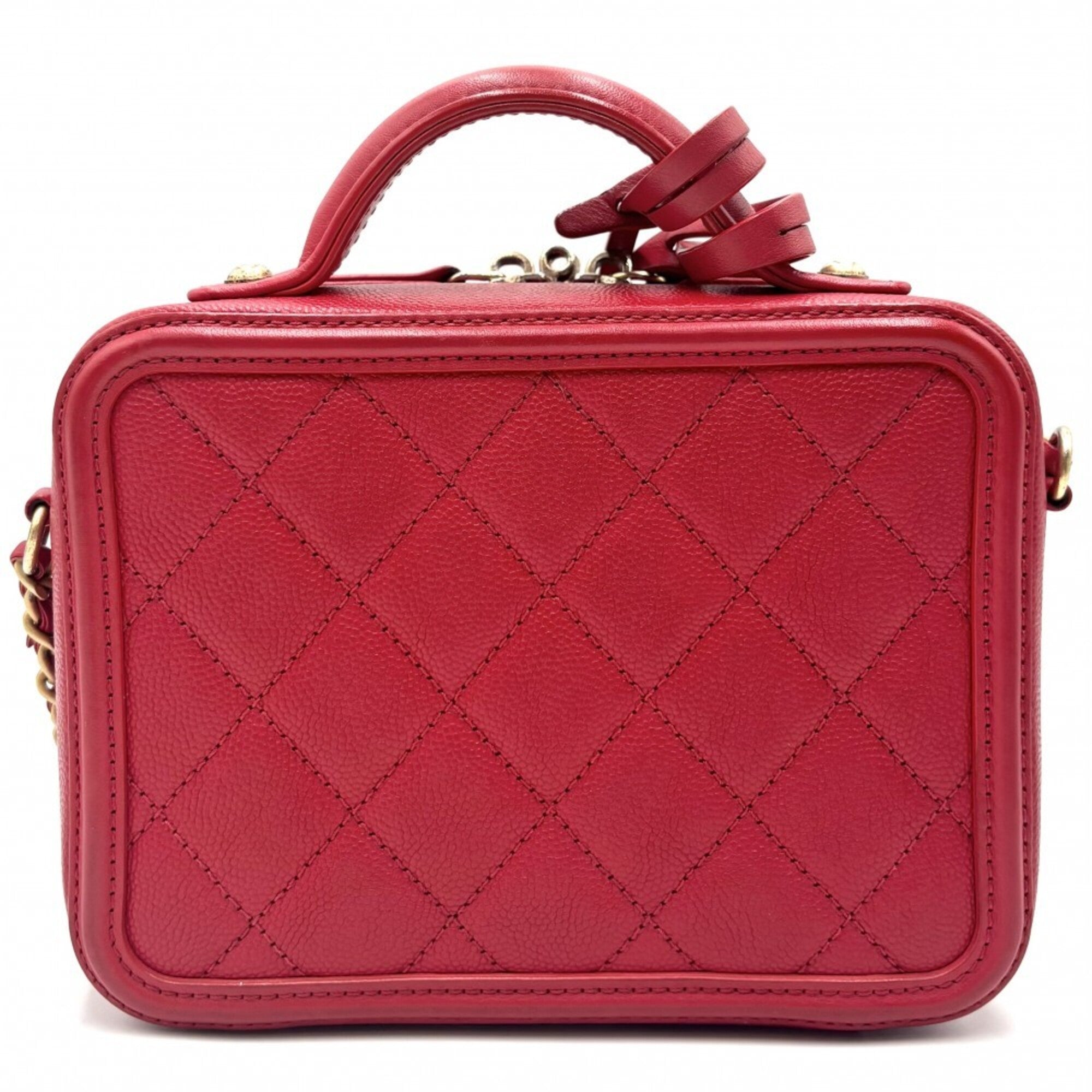 Chanel Red Color Grained Calfskin Pochette Shoulder Bag Vanity Bag (Pre-Owned)