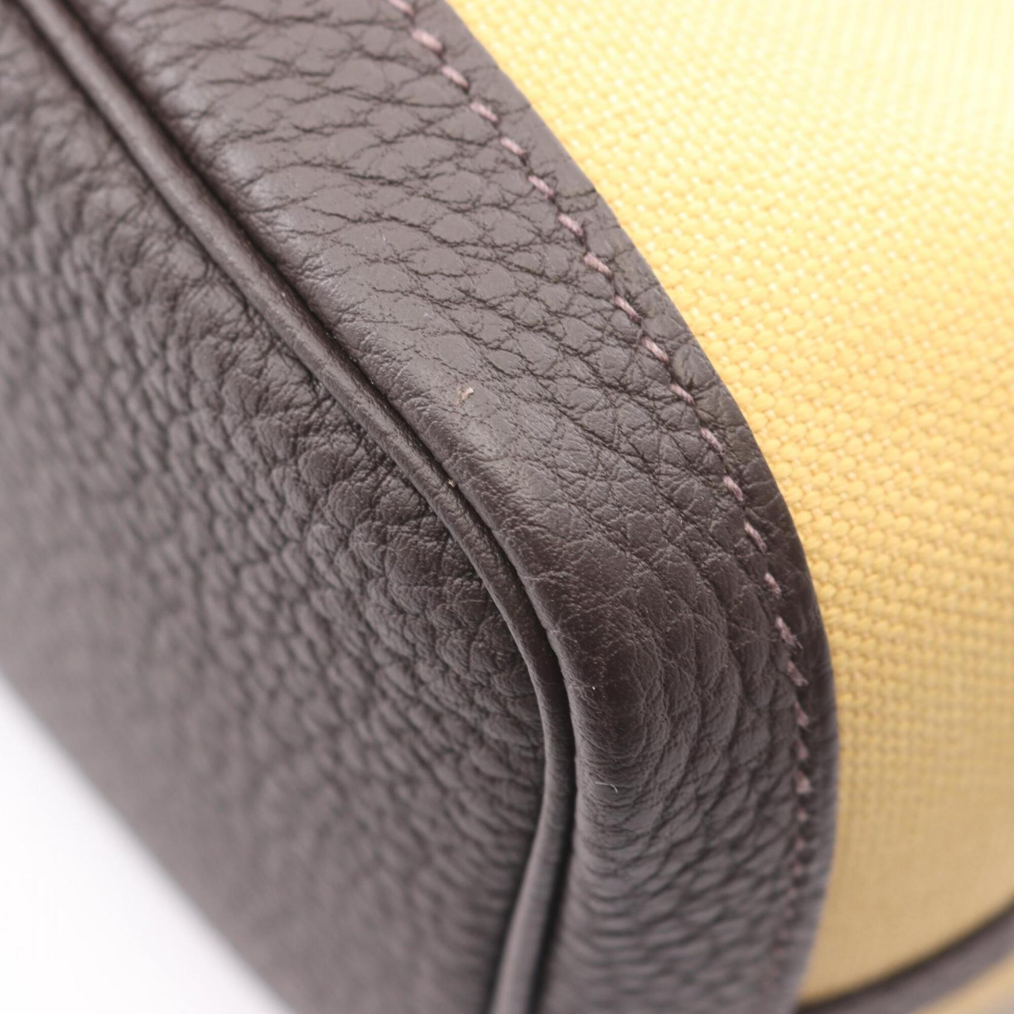 Hermes Brown Ebene Yellow Canvas Leather Handbag Tote Bag (Pre-Owned)