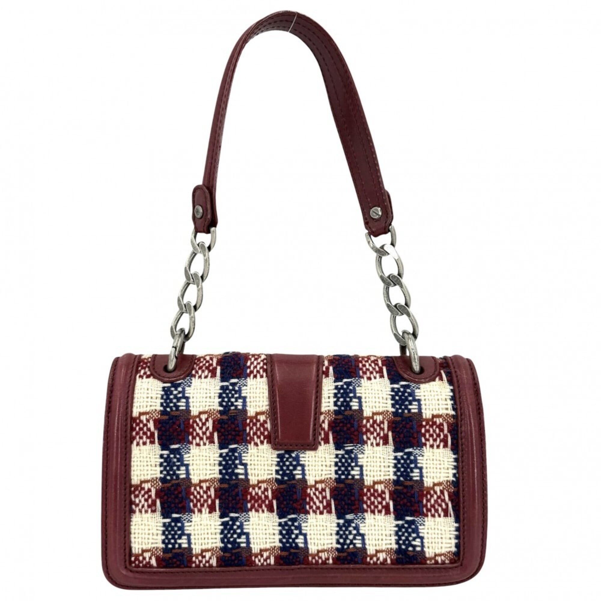Chanel Red Color Tweed Leather Handbag Shoulder Bag (Pre-Owned)