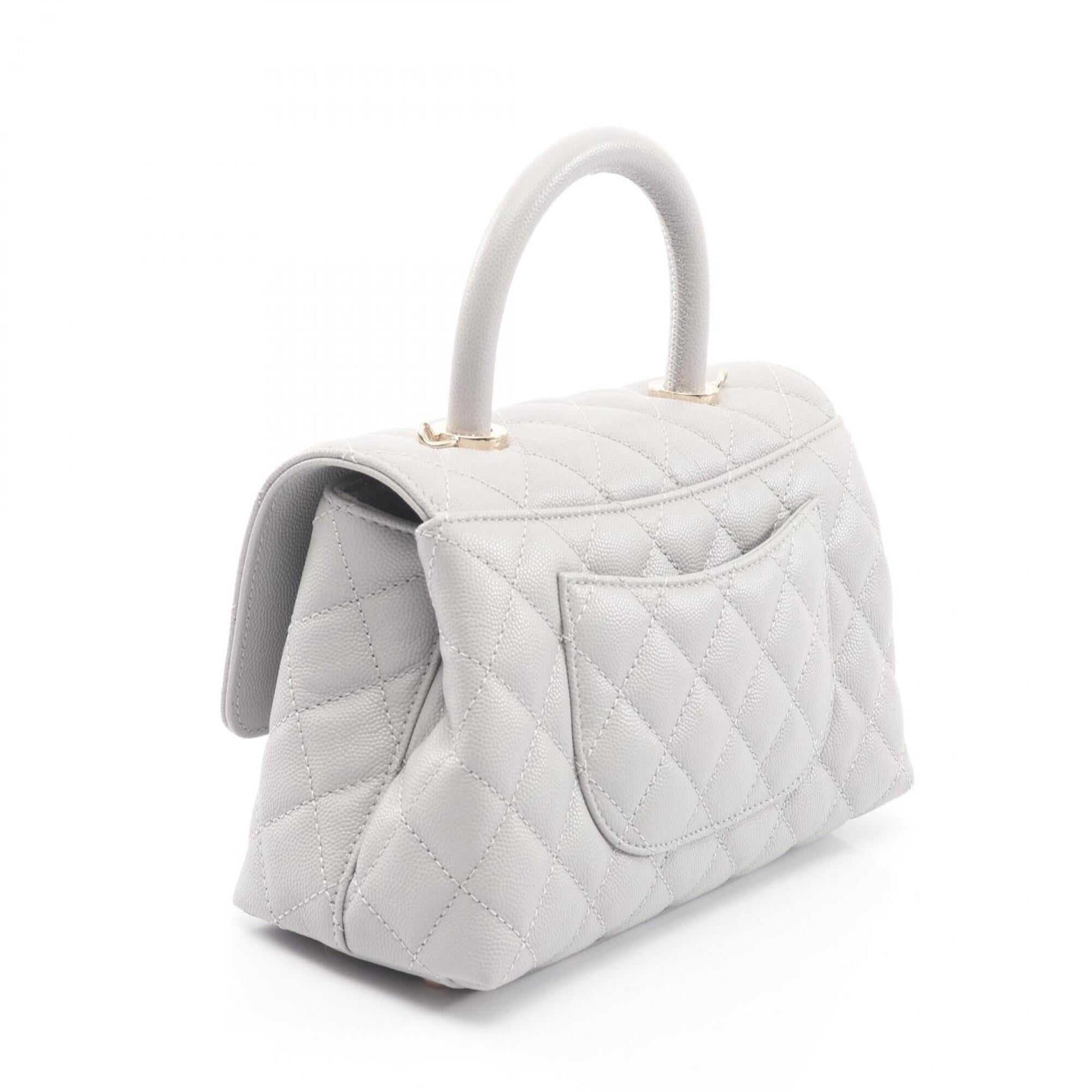 Chanel Gray Grained Calfskin Handbag (Pre-Owned)