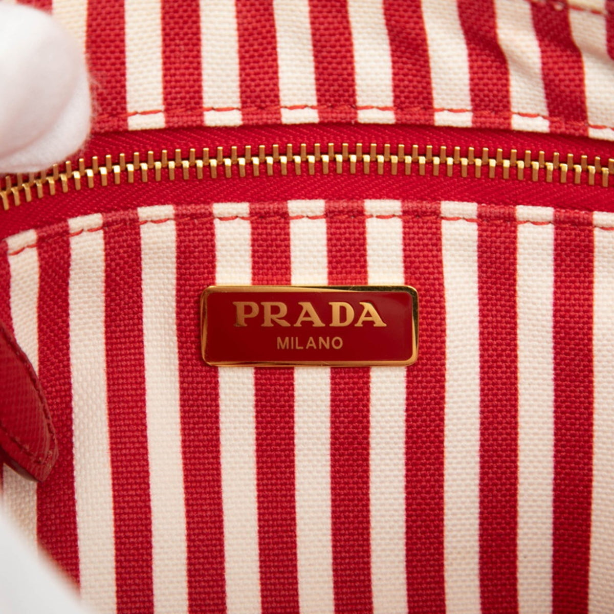 Prada Canapa Red Color Canvas Pouch (Pre-Owned)