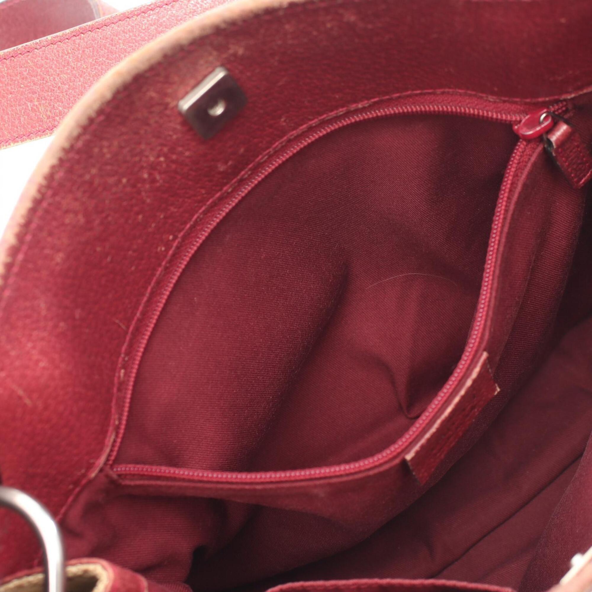 Gucci Gg Canvas Beige Bordeaux Gg Canvas Leather Handbag Shoulder Bag (Pre-Owned)