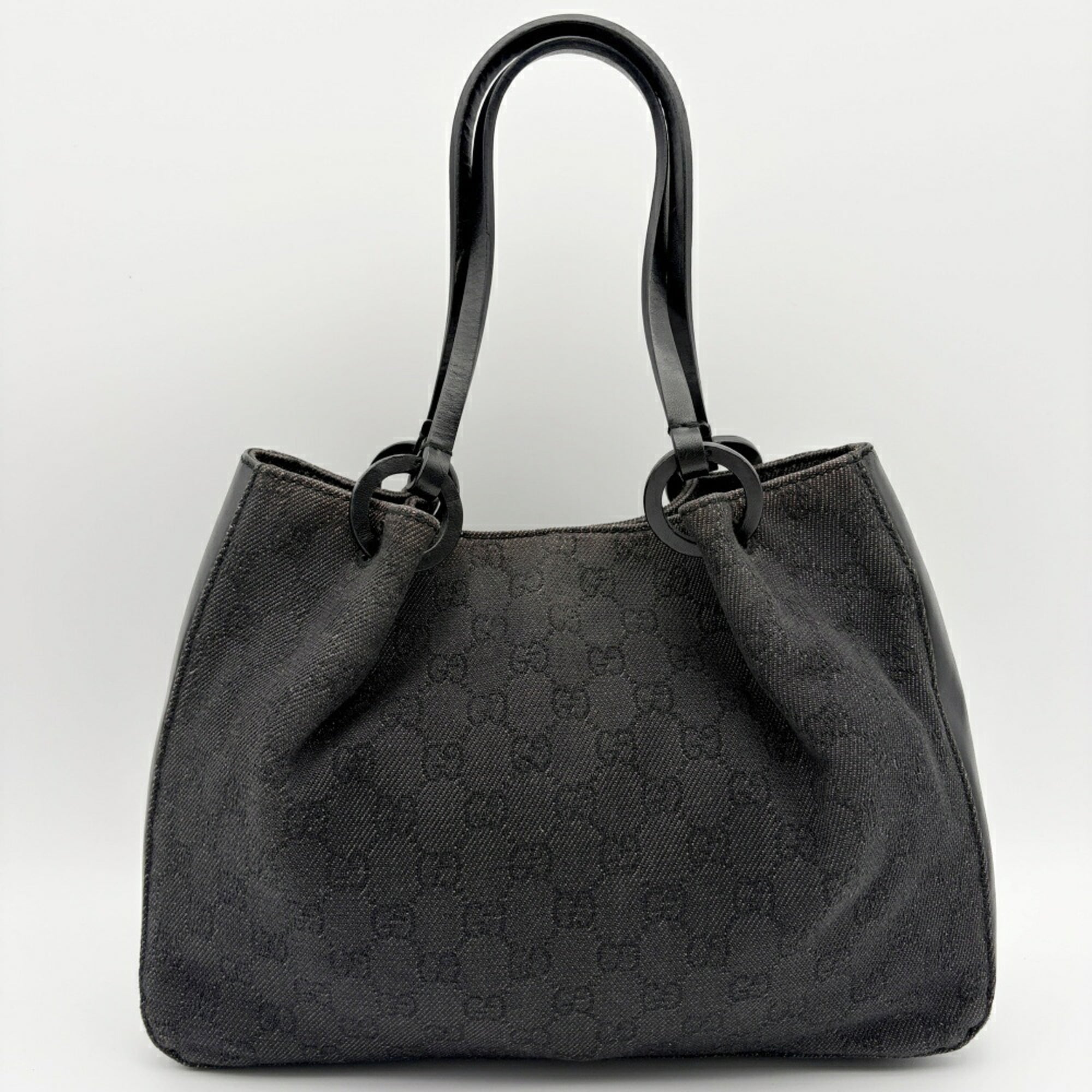 Gucci Black Gg Canvas Leather Handbag Tote Bag (Pre-Owned)