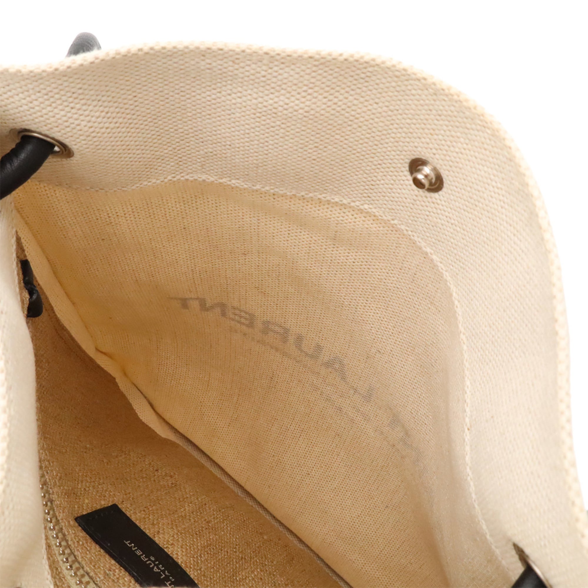 Yves Saint Laurent Beige Black Canvas Leather Backpack Shoulder Bag (Pre-Owned)