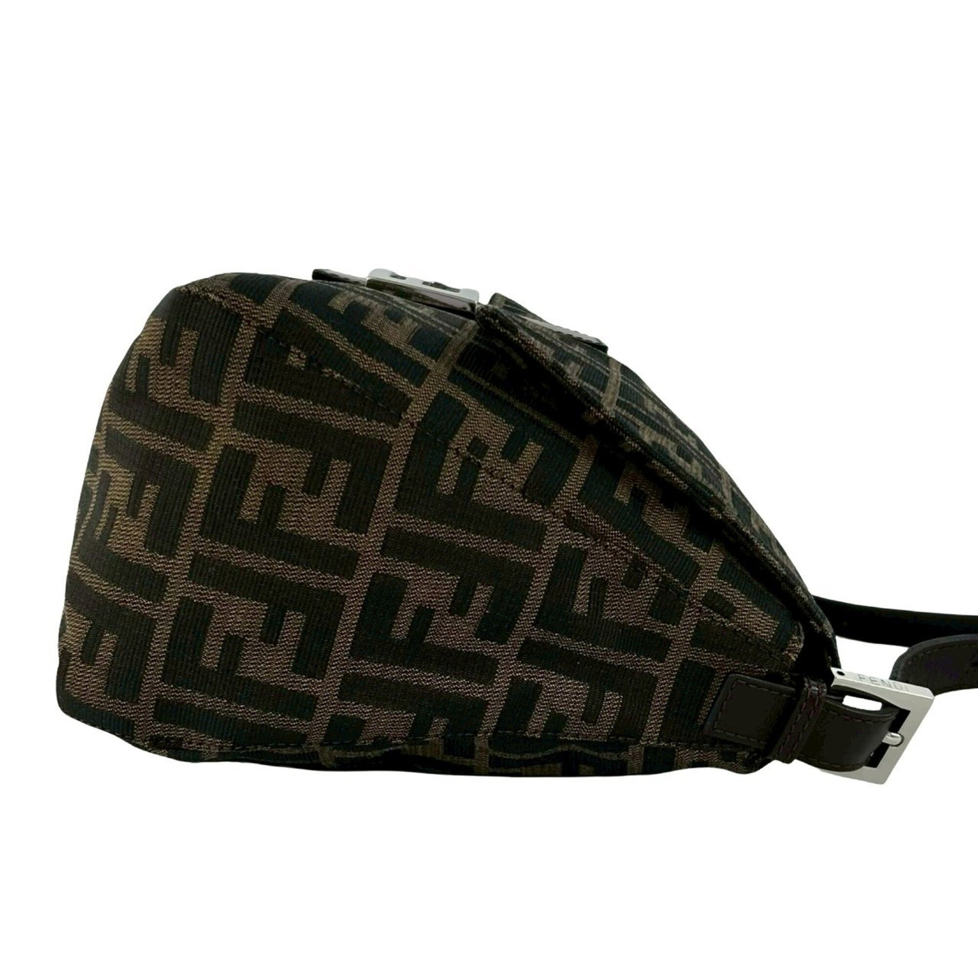Fendi Black Brown Khaki Canvas Leather Handbag Shoulder Bag (Pre-Owned)