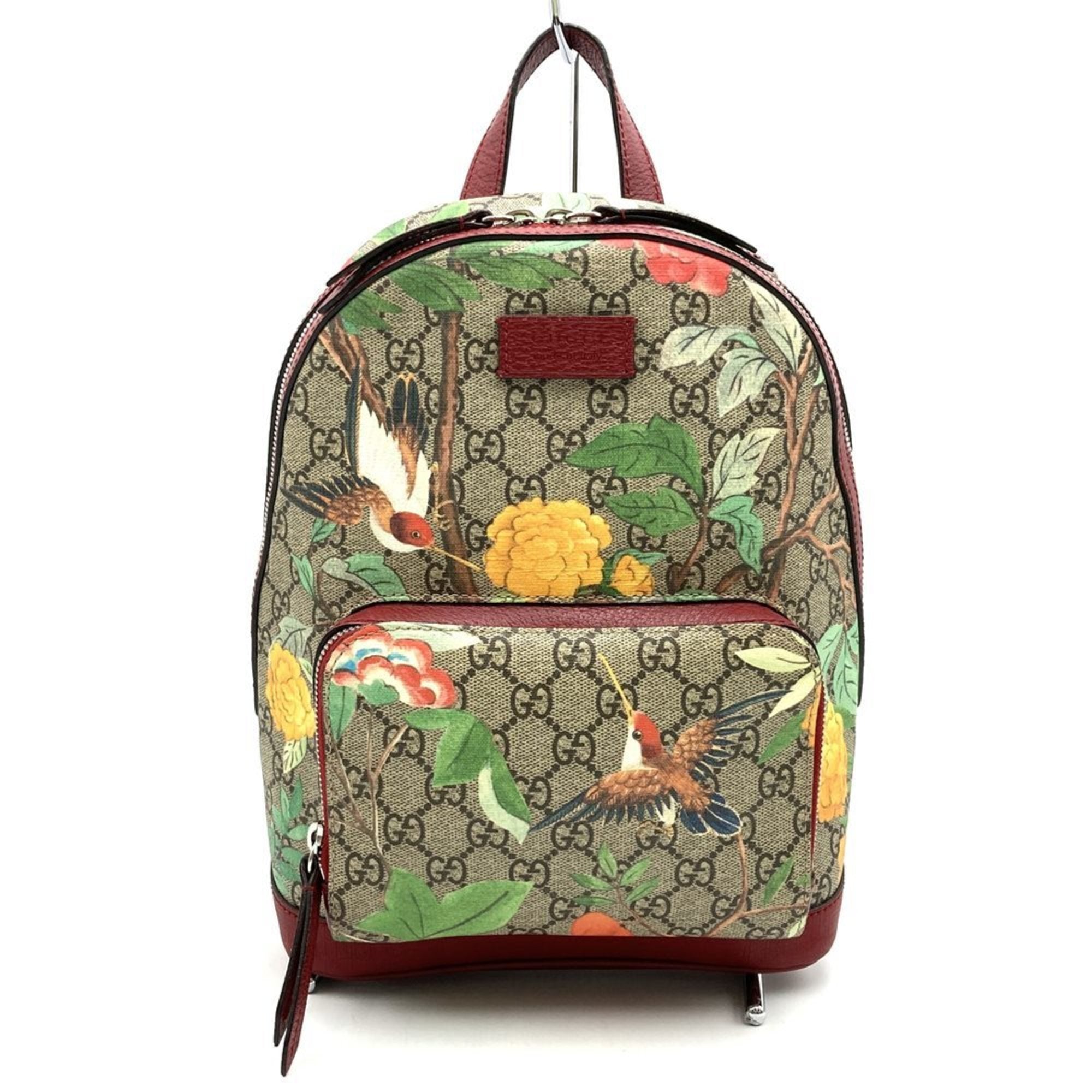 Gucci Green Multi-Color Red Color Yellow Gg Supreme Canvas Leather Backpack (Pre-Owned)