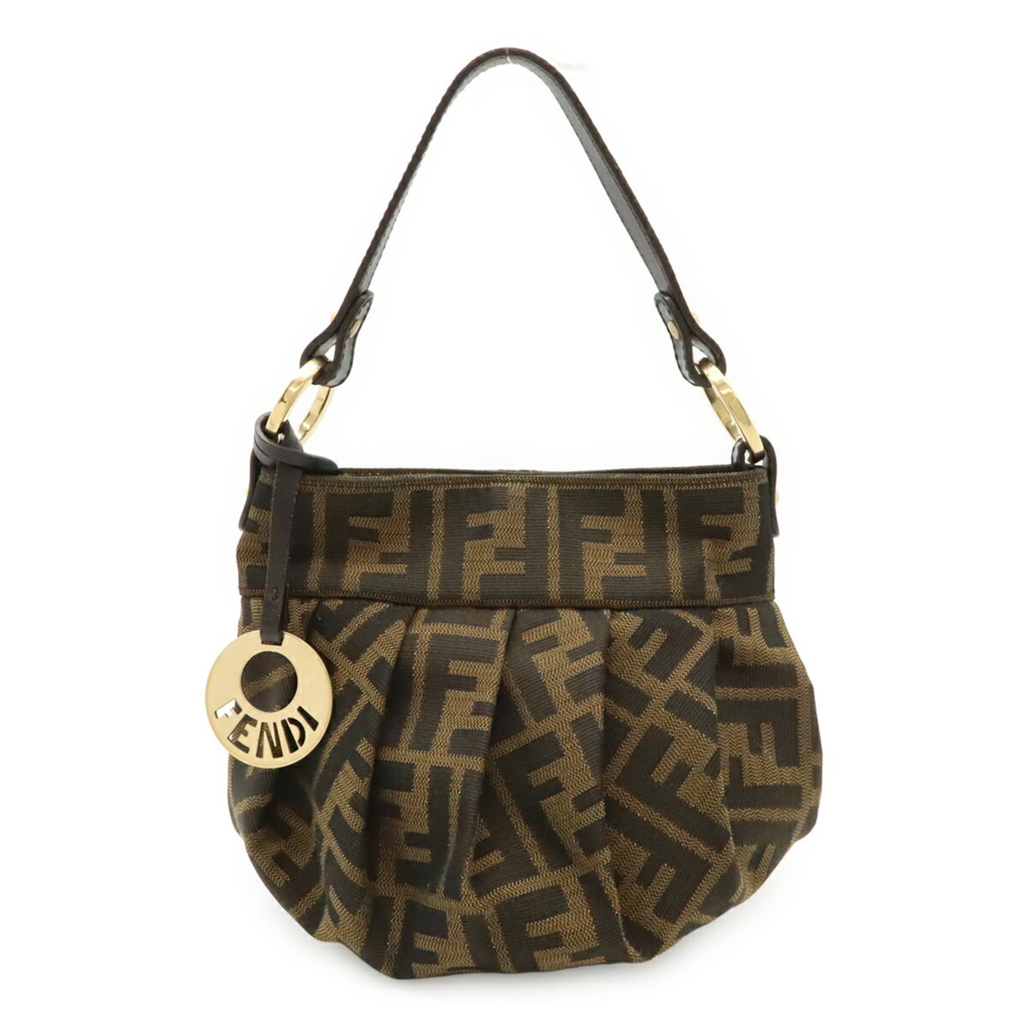 Fendi Black Brown Canvas Leather Handbag (Pre-Owned)