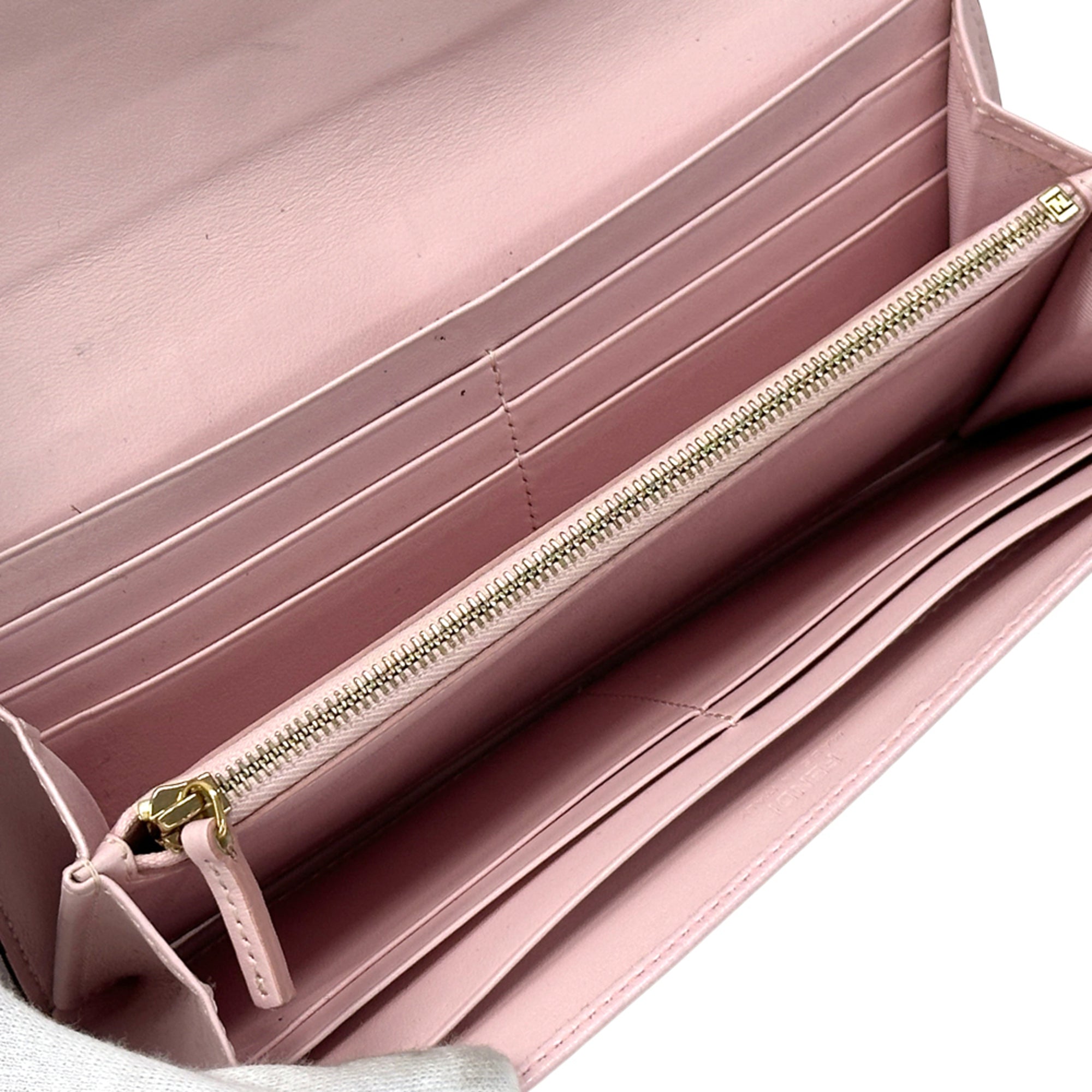 Fendi Gold Pink Leather Long Wallet (Bi-Fold) (Pre-Owned)