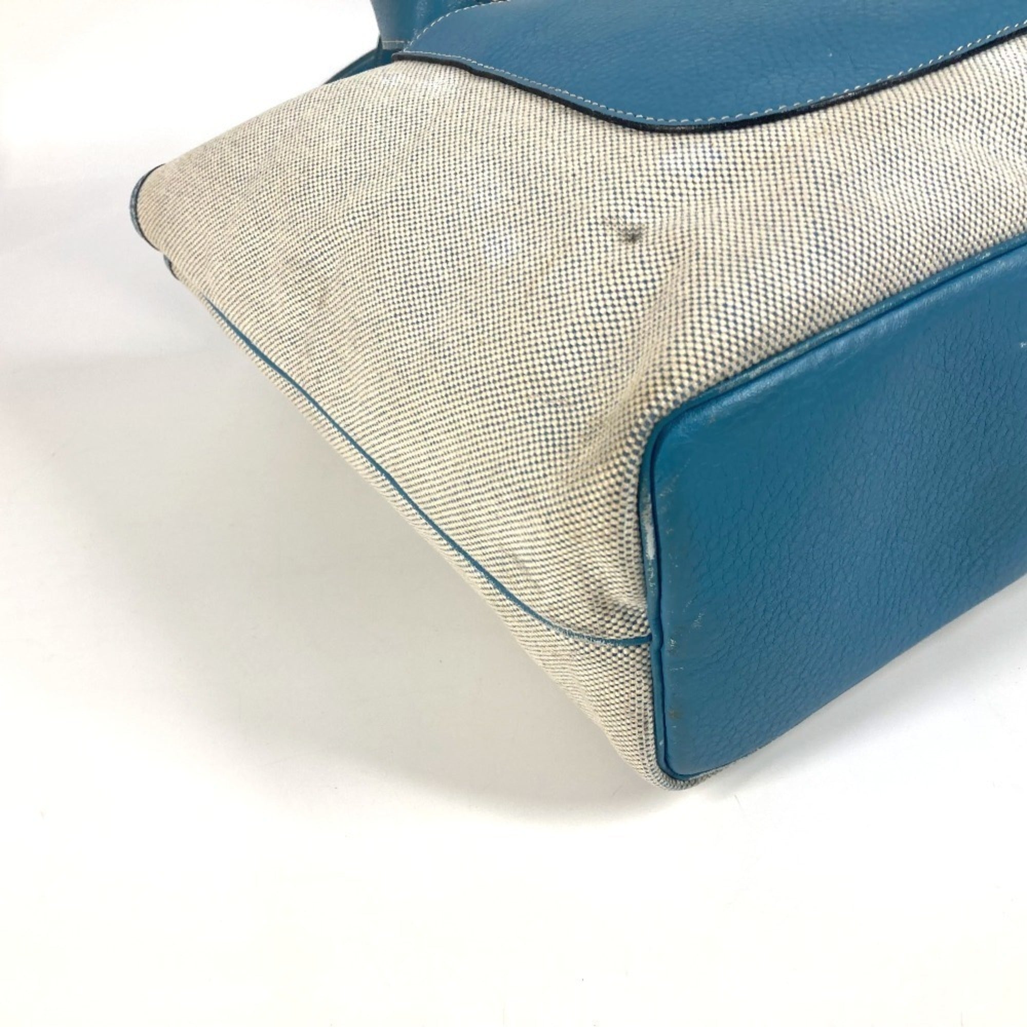 Hermes Jardinier Blue Leather Canvas Shoulder Bag Tote Bag (Pre-Owned)