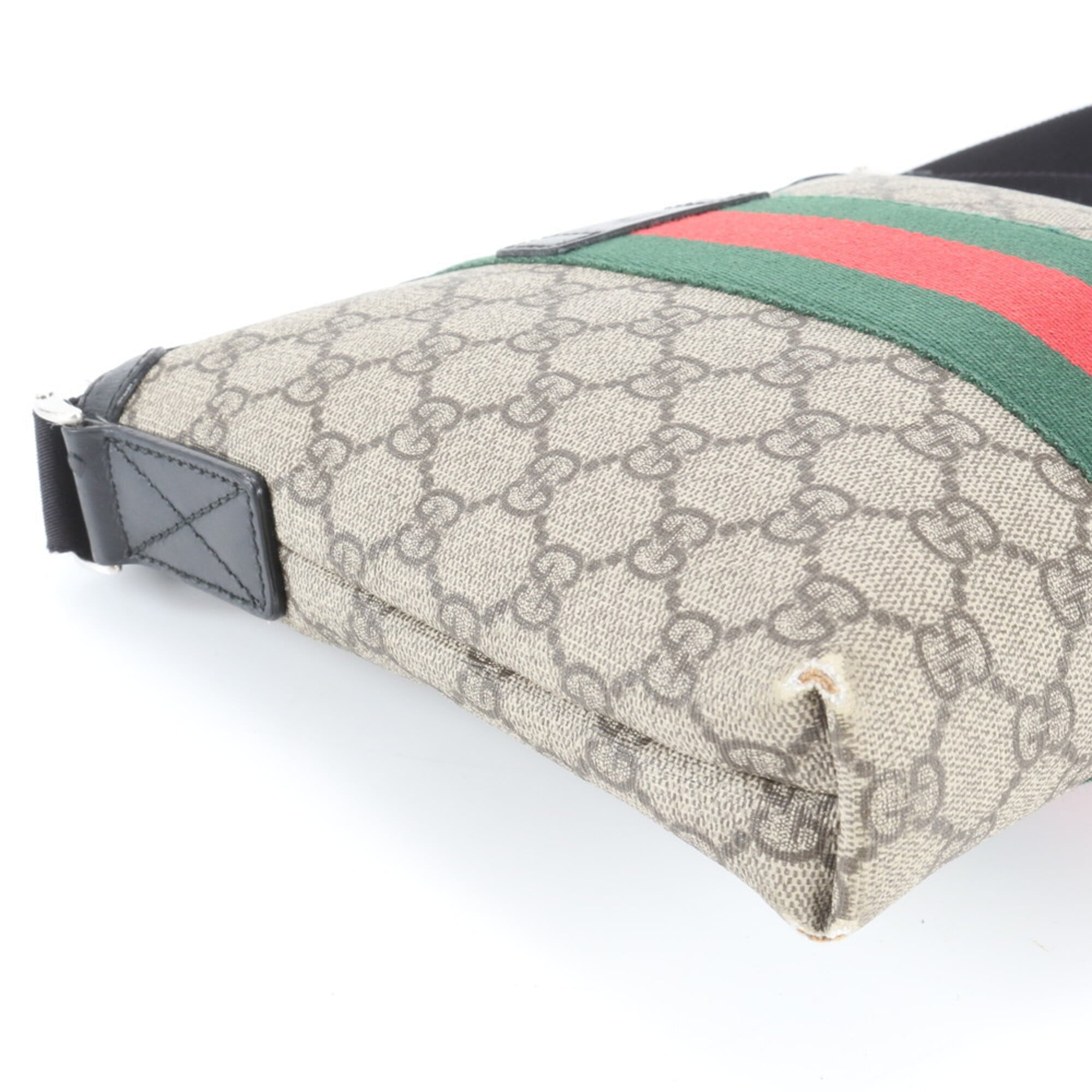 Gucci Beige Black Leather Coated Canvas Messenger Bag Shoulder Bag (Pre-Owned)