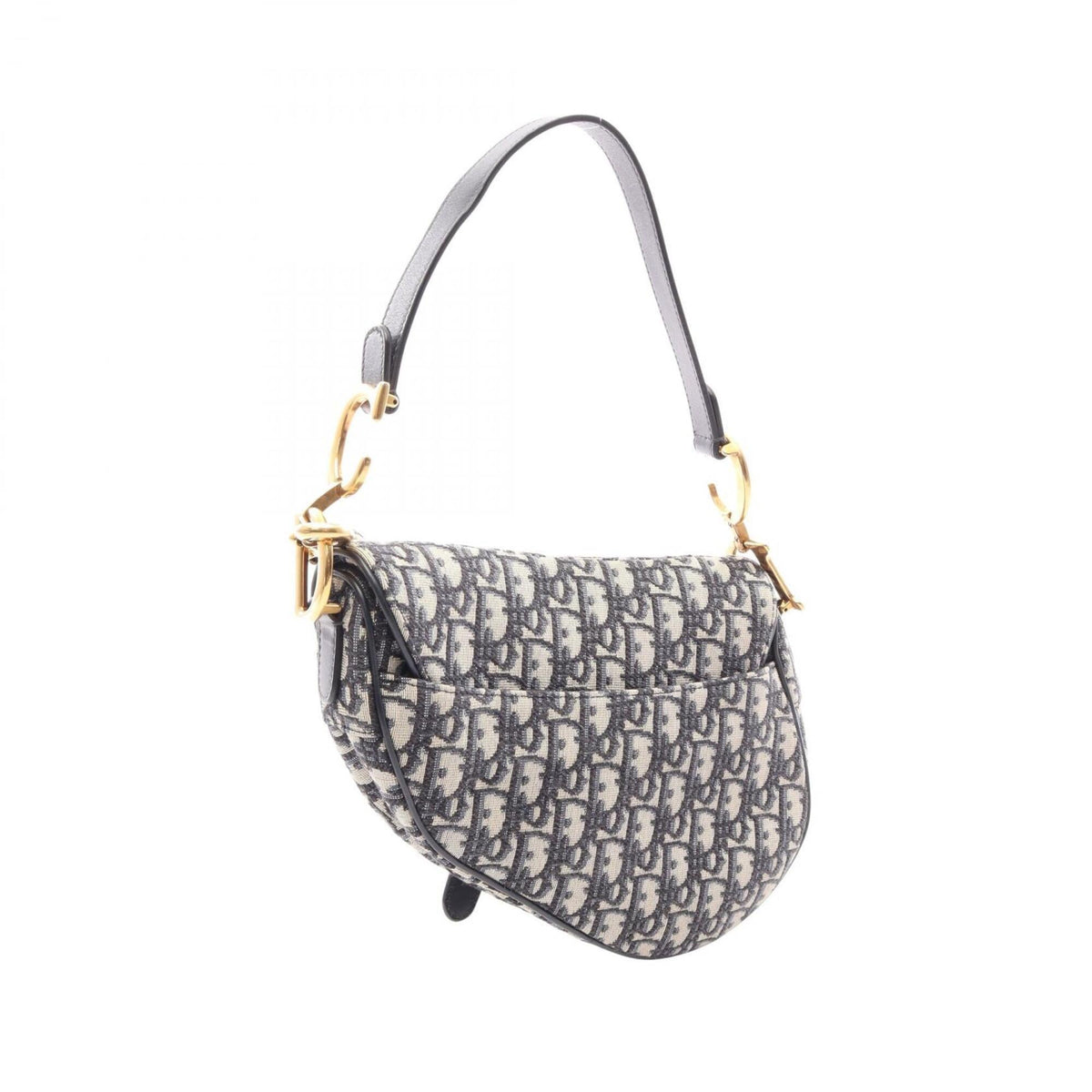 Christian Dior Beige Navy Canvas Leather Saddle Bag (Pre-Owned)