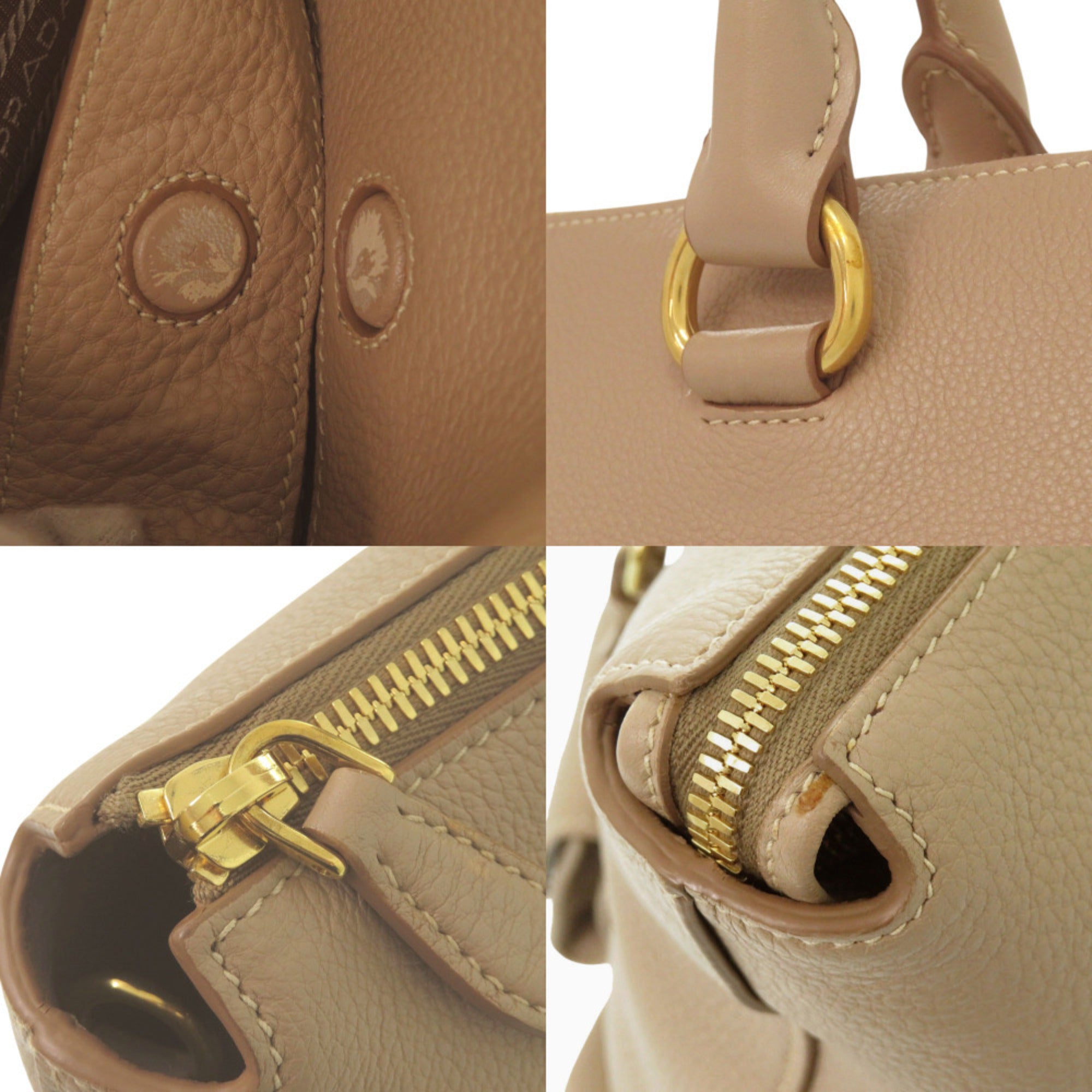 Prada Beige Leather Handbag Shoulder Bag (Pre-Owned)