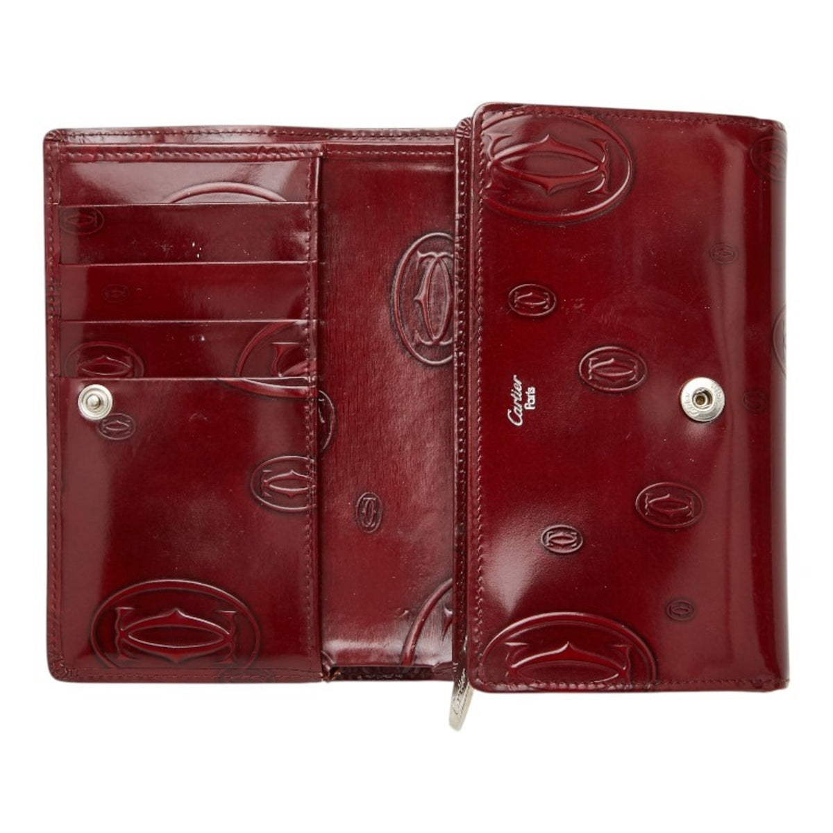 Cartier Bordeaux Wine Red Patent Leather Long Wallet (Bi-Fold) (Pre-Owned)