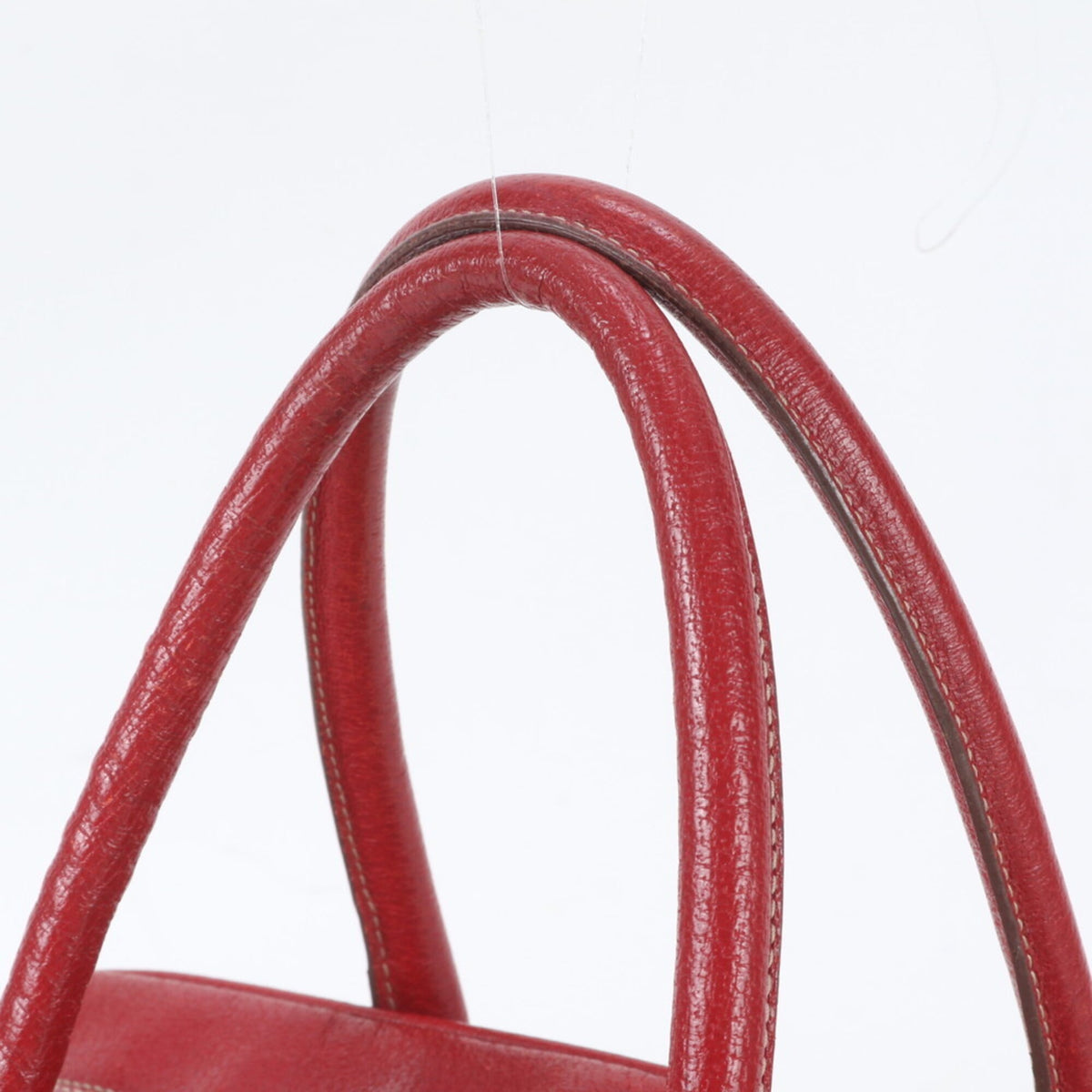 Prada Red Color Leather Boston Bag Tote Bag (Pre-Owned)