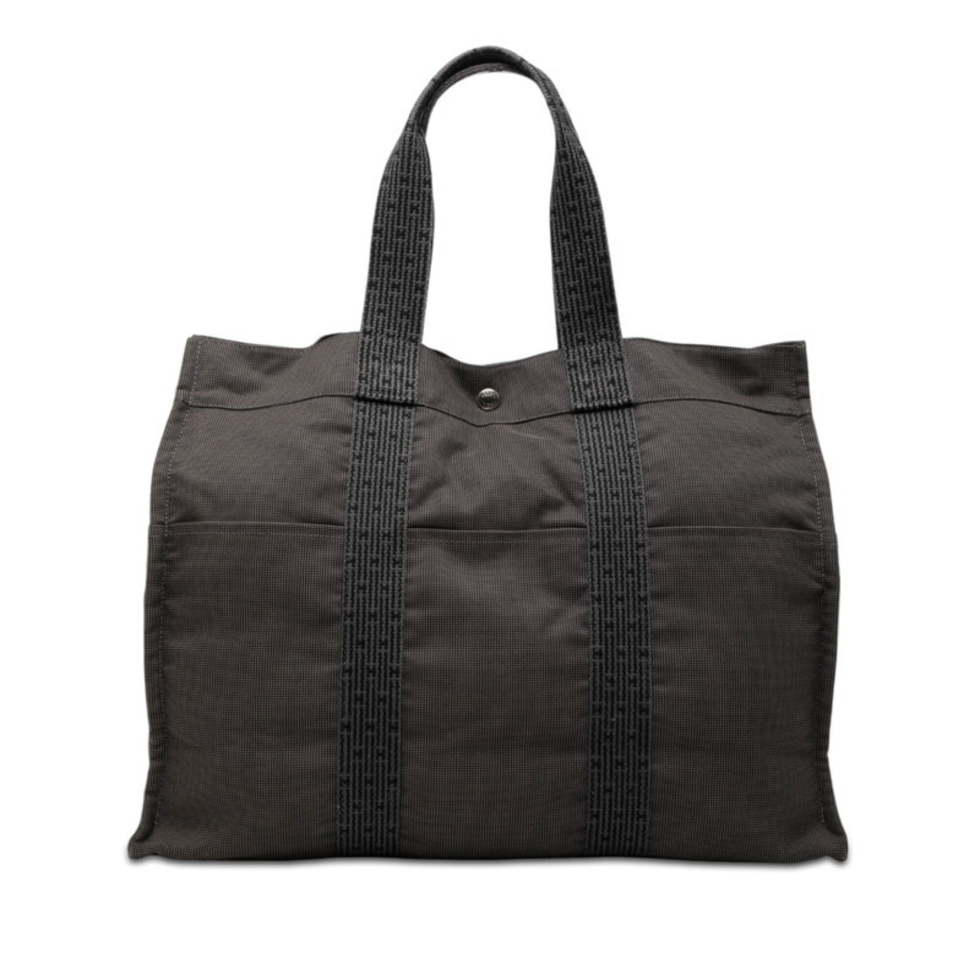 Hermes Her Line Black Gray Canvas Handbag Tote Bag (Pre-Owned)