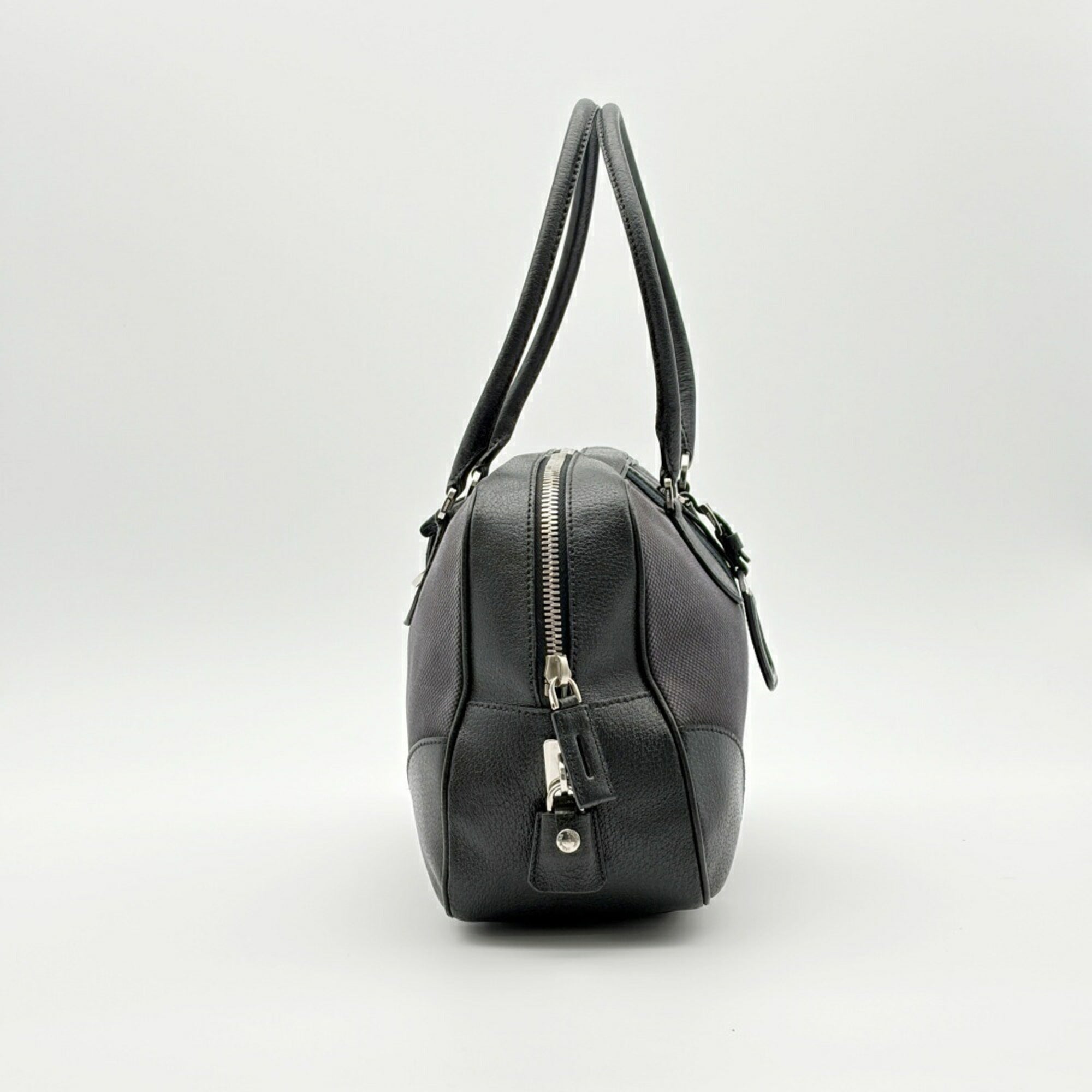 Prada Black Gray Canvas Leather Boston Bag Handbag (Pre-Owned)