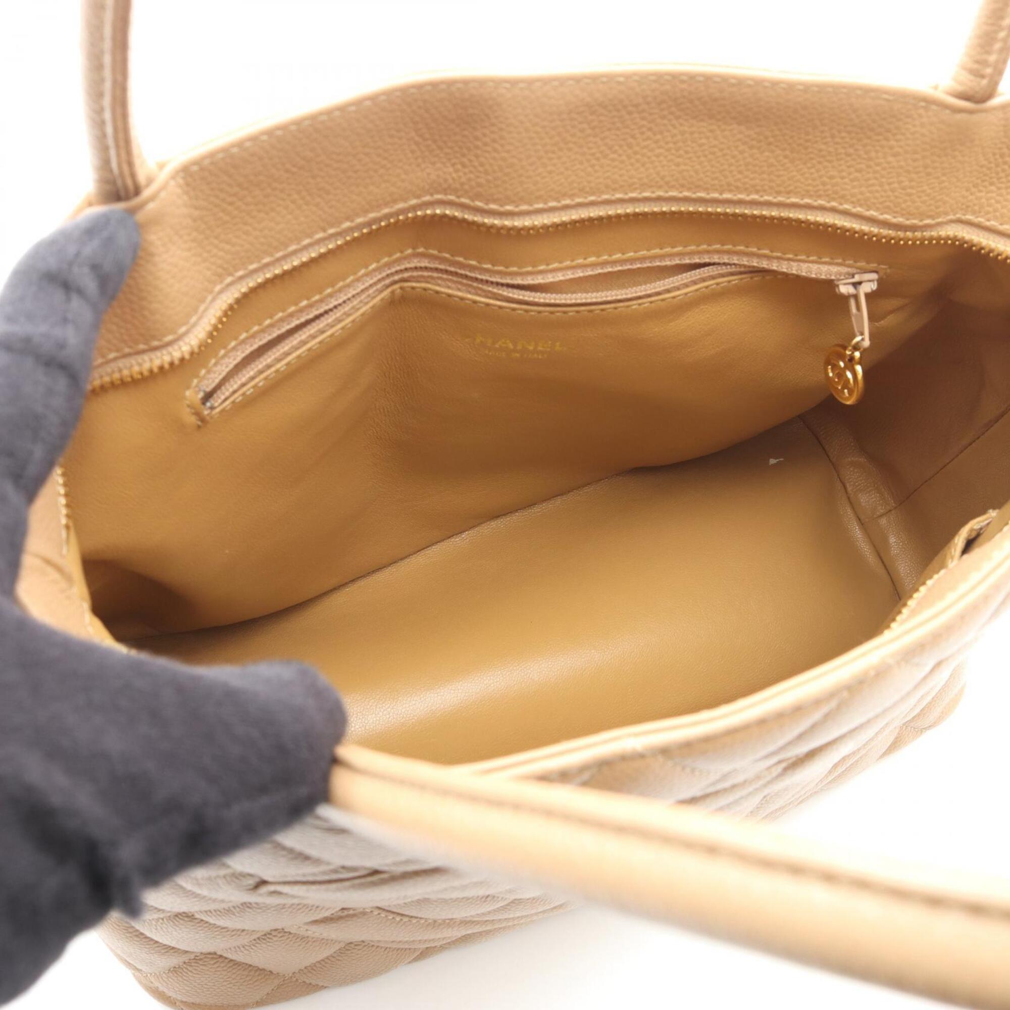 Chanel Beige Grained Calfskin Handbag Tote Bag (Pre-Owned)
