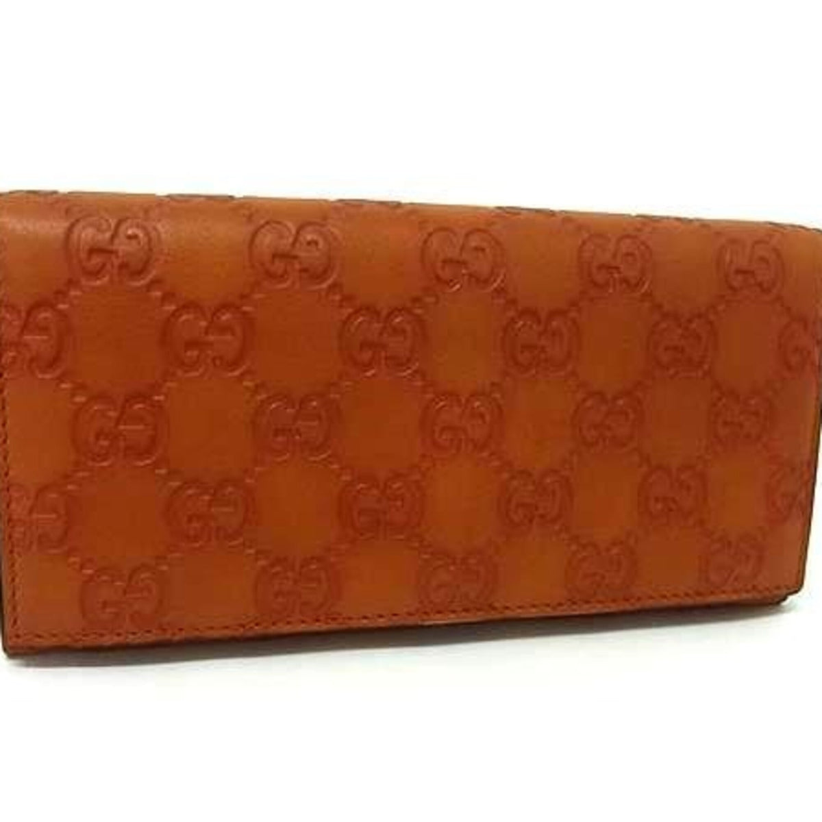 Gucci Brown Orange Leather Long Wallet (Bi-Fold) (Pre-Owned)