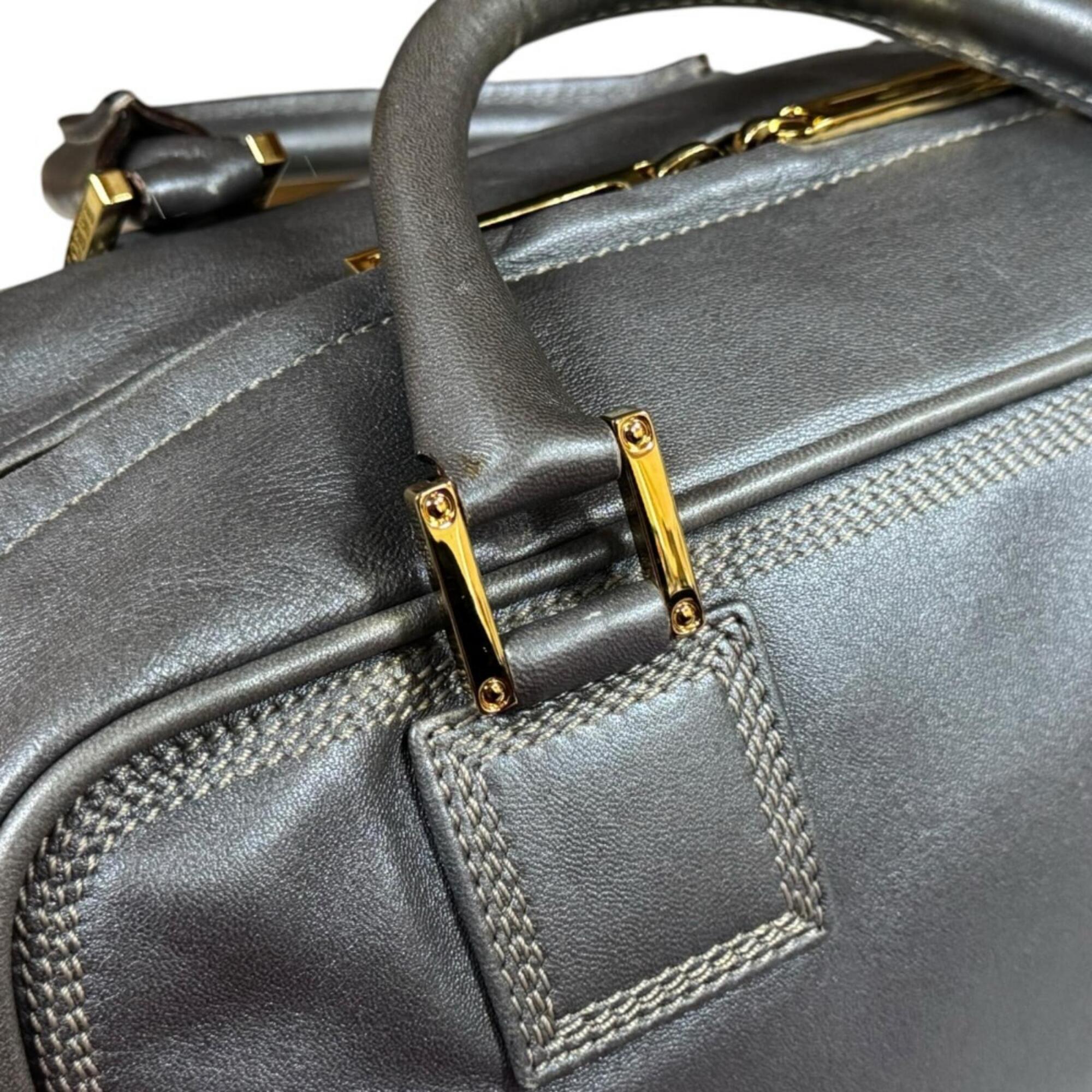 Loewe Gray Metallic Gray Leather Handbag (Pre-Owned)