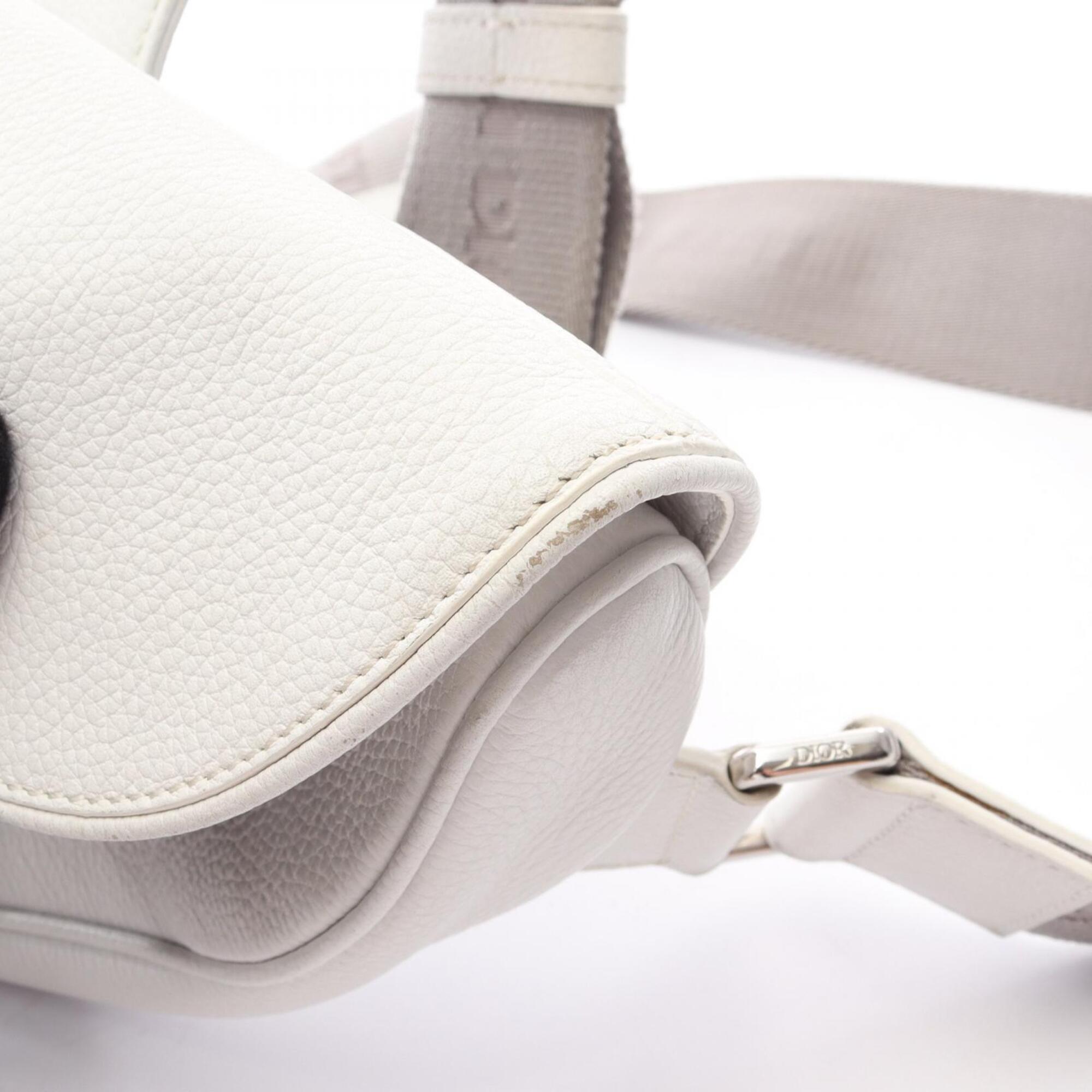Christian Dior White Leather Fanny Pack Handbag Saddle Bag (Pre-Owned)