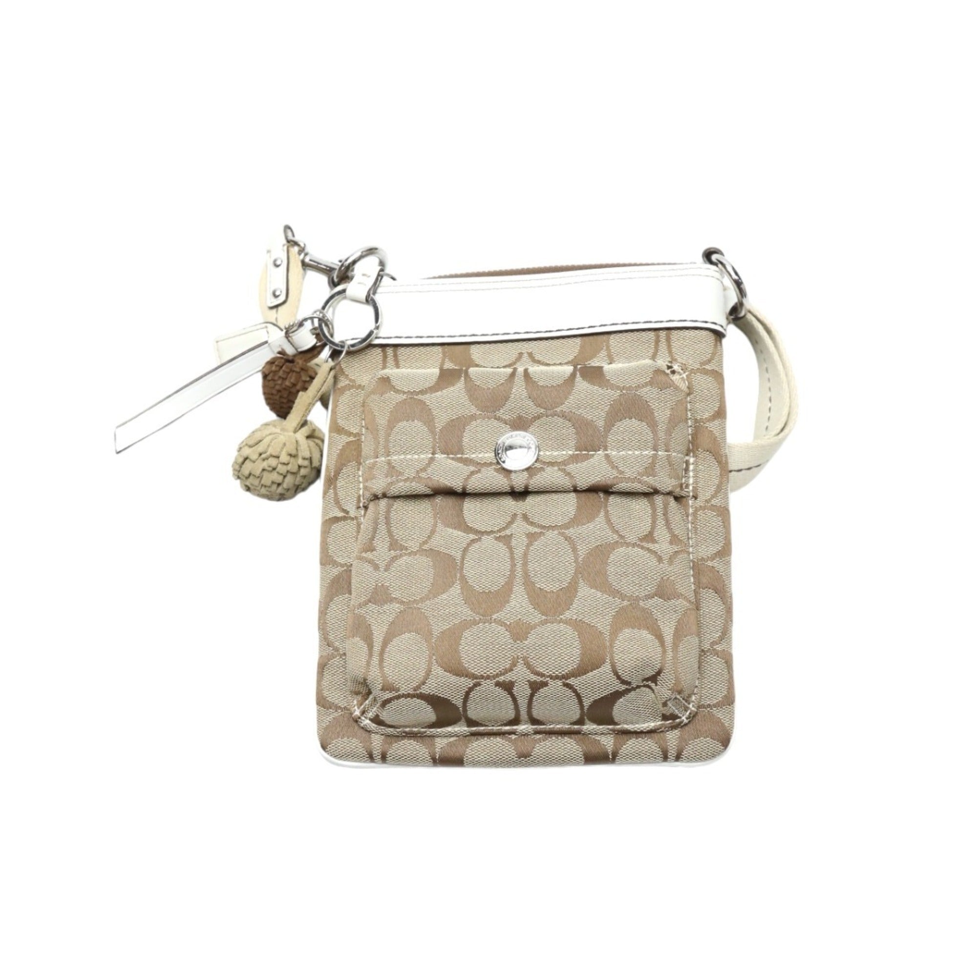 Coach Khaki White Signature Line Shoulder Bag (Pre-Owned)
