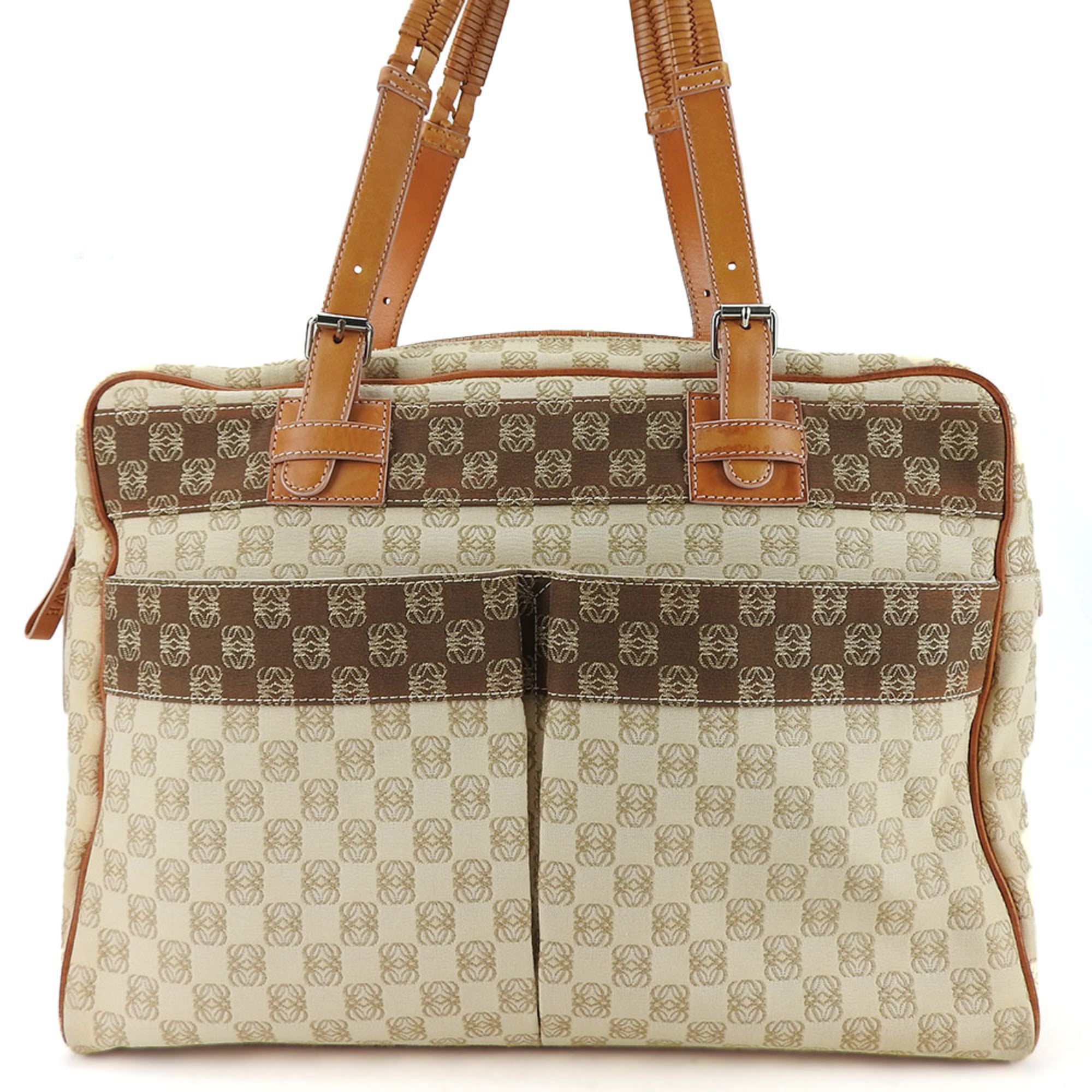 Loewe Beige Brown Canvas Leather Tote Bag (Pre-Owned)